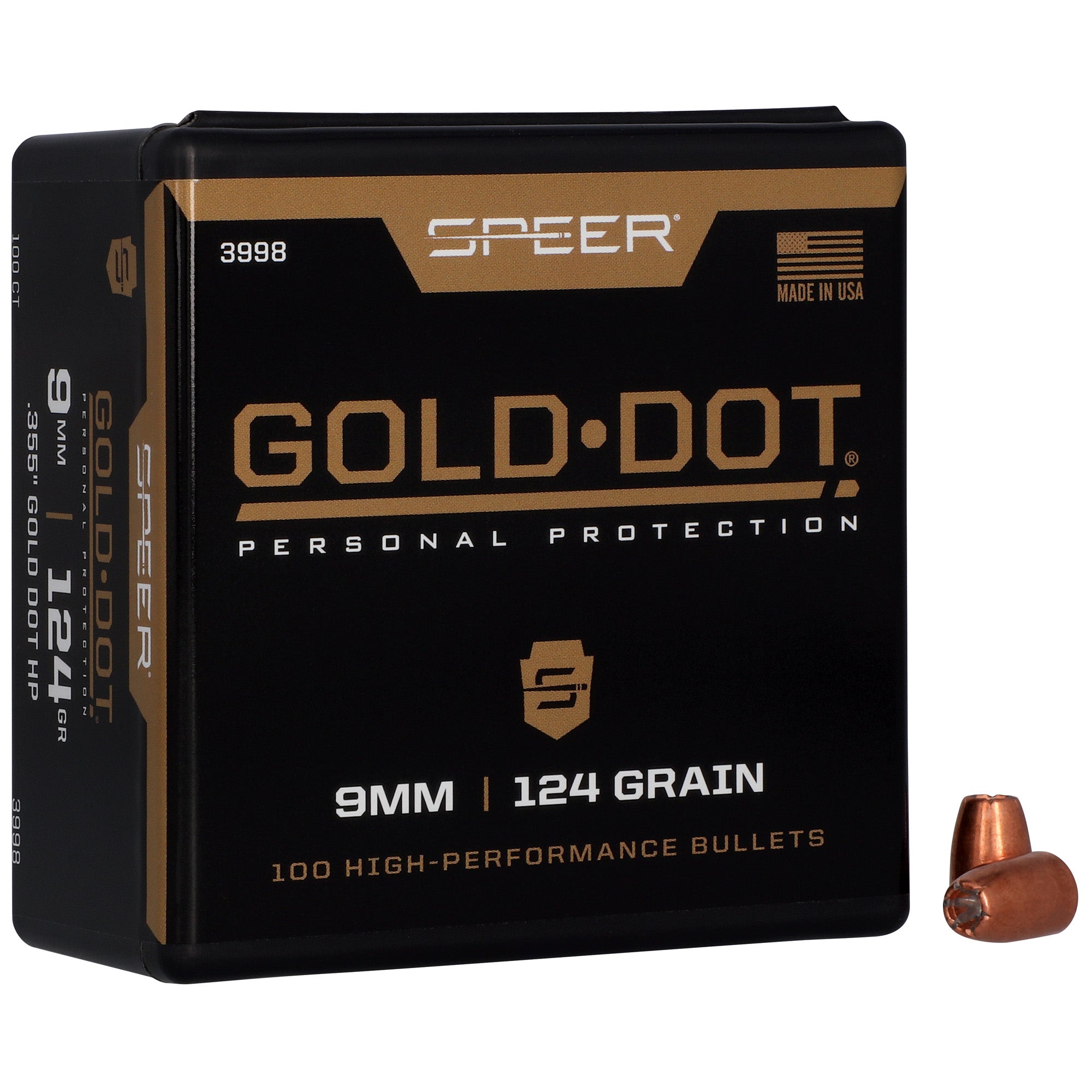 Speer Ammunition Gold Dot 9mm 124 Grain Hollow Point Handloading Bullets – Reliable Law Enforcement Performance