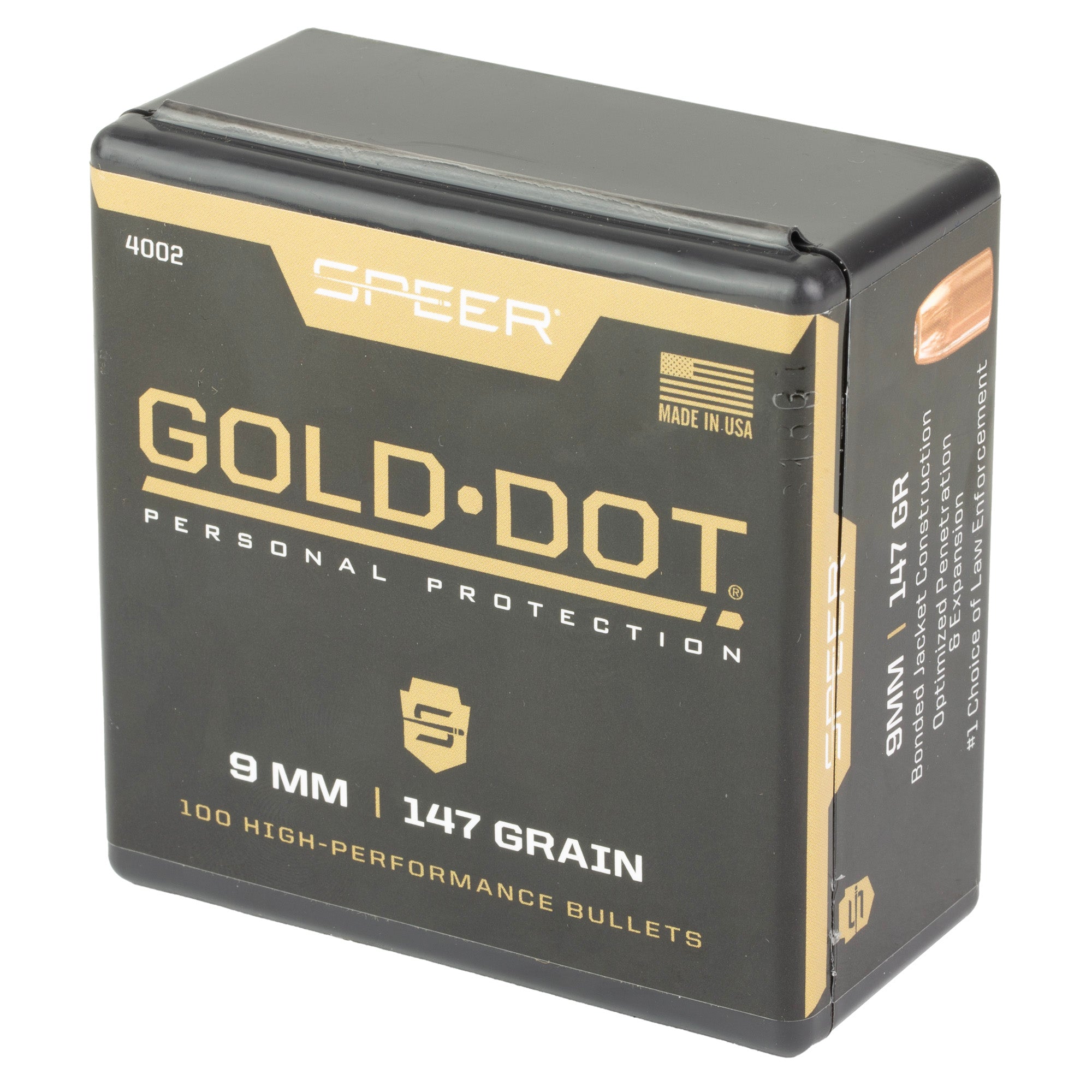 Speer Gold Dot 9mm 147 Grain Hollow Point Ammunition - Reliable Law Enforcement Performance