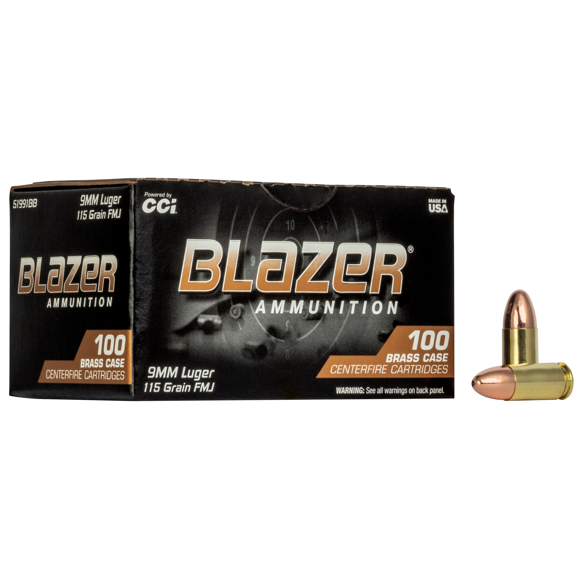 Blazer Ammunition 51991BB 9mm 115 Grain Full Metal Jacket – 100 Rounds per Box