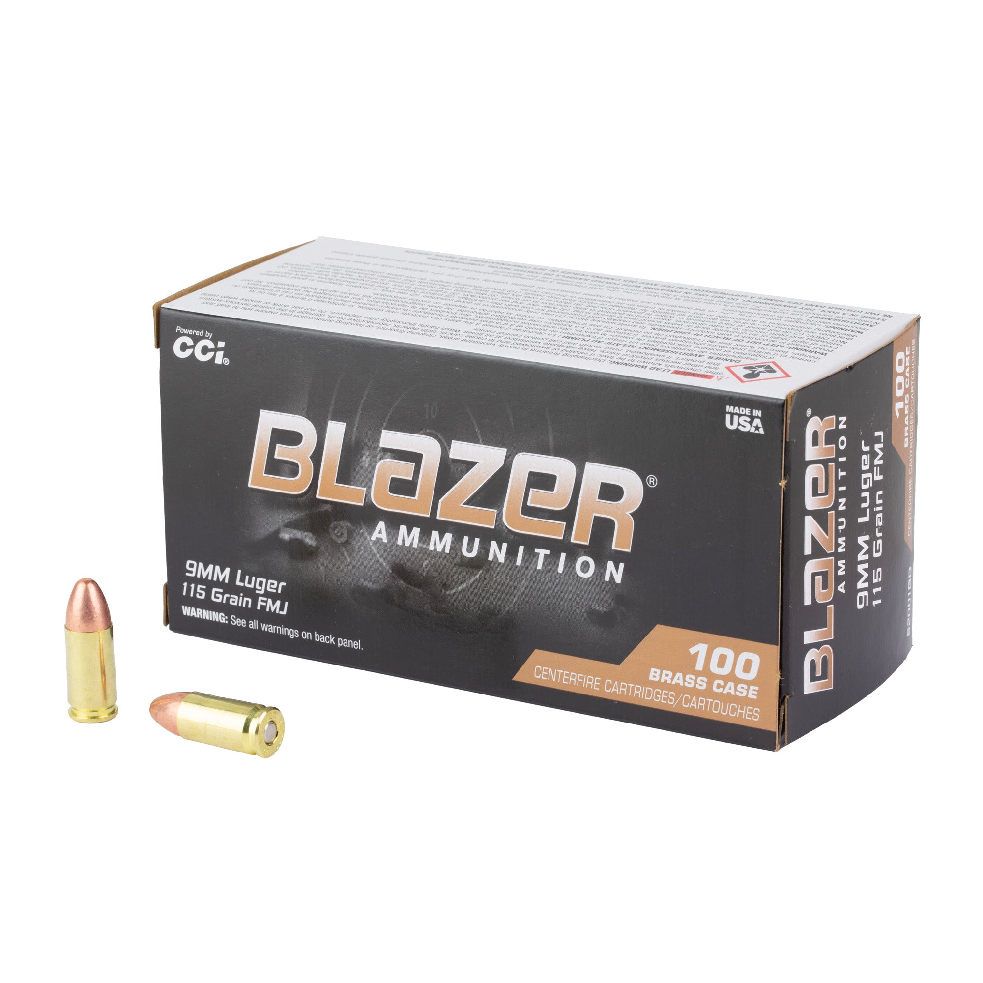 Blazer Ammunition 52001BB 9mm 115 Grain FMJ Brass - 100 Rounds per Box