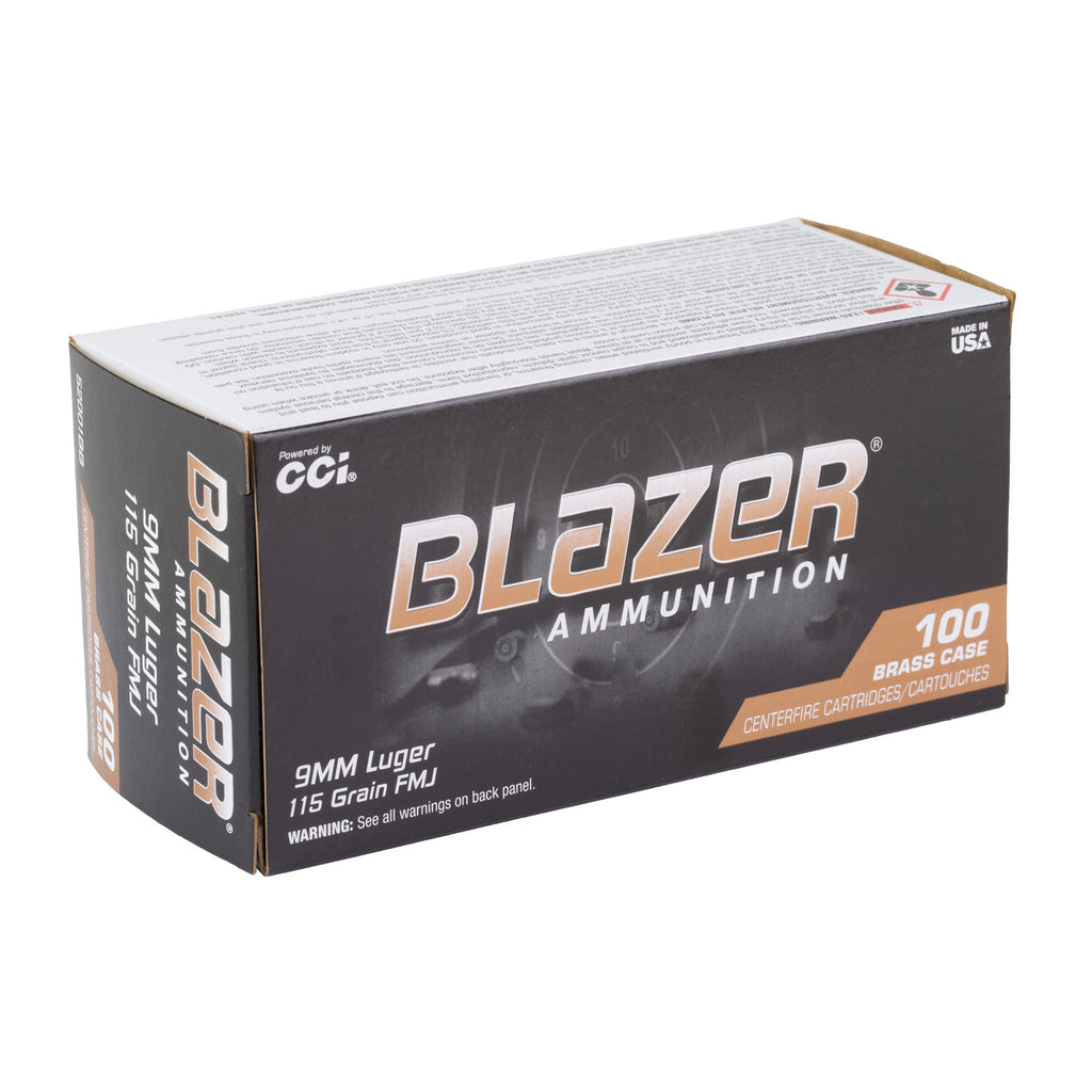 Blazer Ammunition 52001BB 9mm 115 Grain FMJ Brass - 100 Rounds per Box