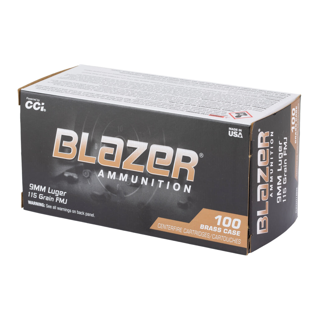 Blazer Ammunition 52001BB 9mm 115 Grain FMJ Brass - 100 Rounds per Box