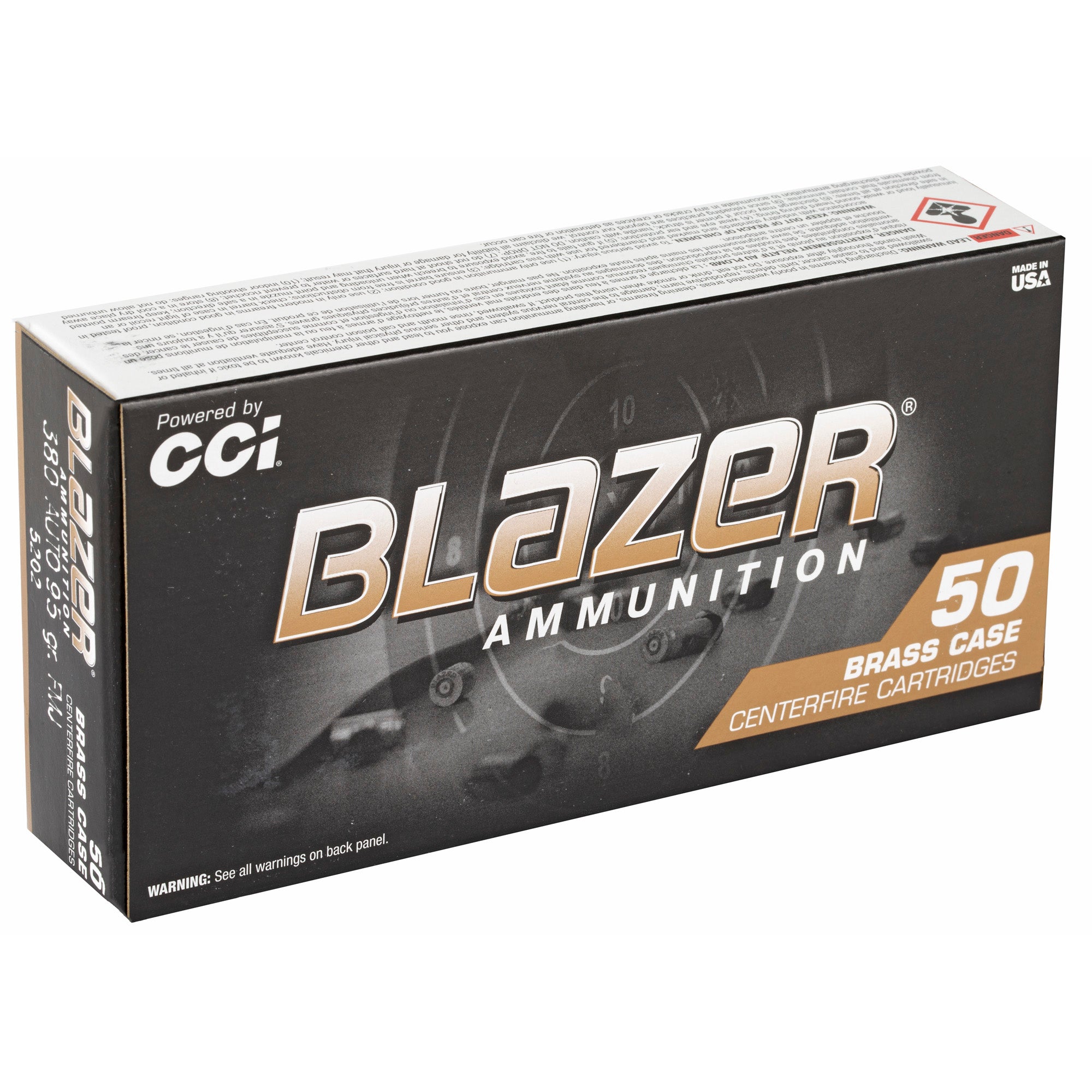 Blazer Ammunition BLAZER BRASS 380 ACP 95 Grain Full Metal Jacket (FMJ), 50 Rounds per Box