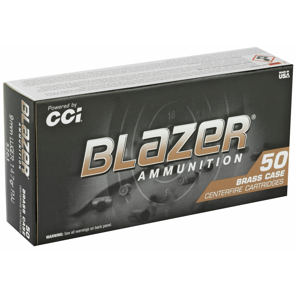 Blazer Ammunition 5203 9mm 147 Grain Full Metal Jacket Brass Case - Pack of 50
