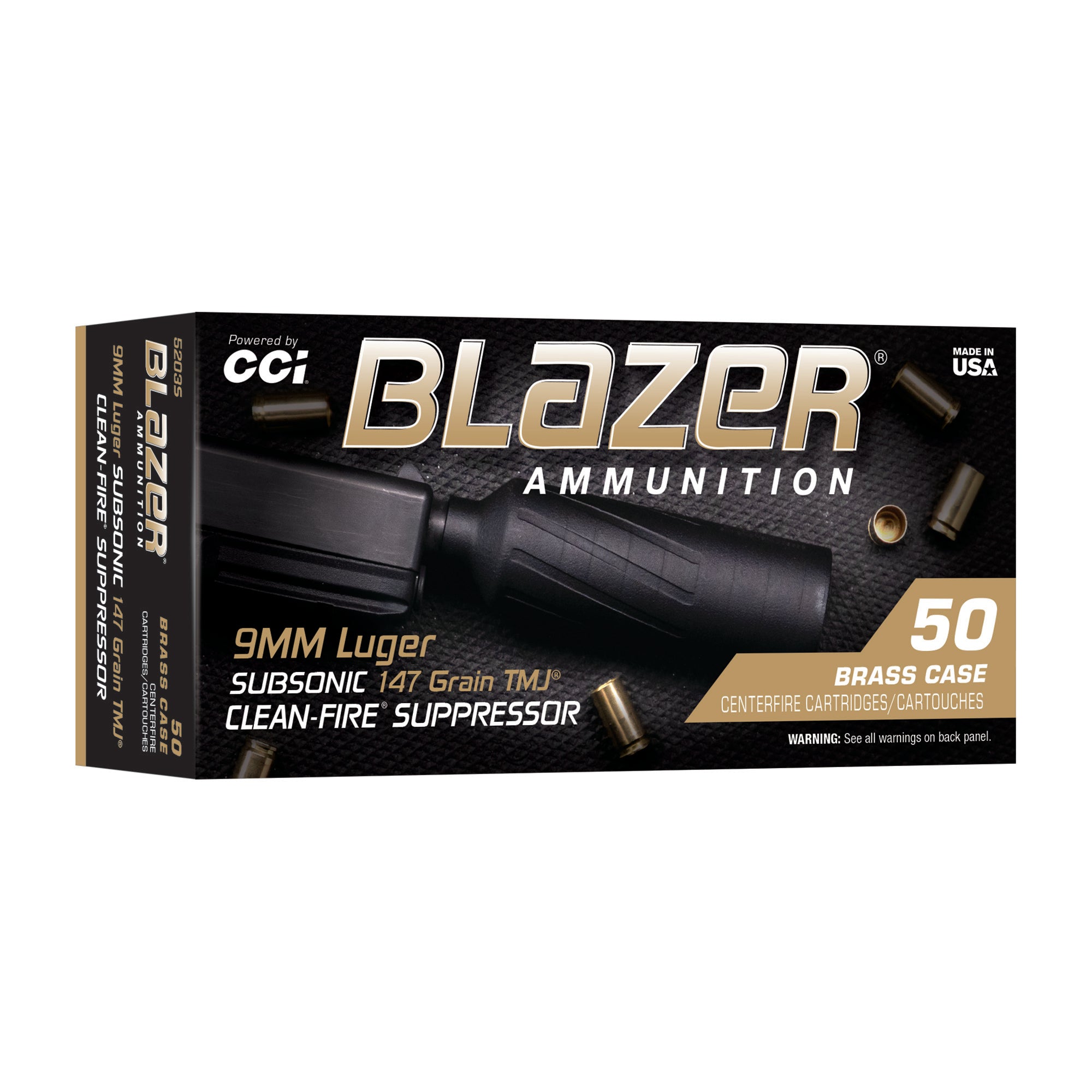 CCI Ammunition Blazer 5203S 9mm 147-Grain Total Metal Jacket Suppressor-Grade Ammo
