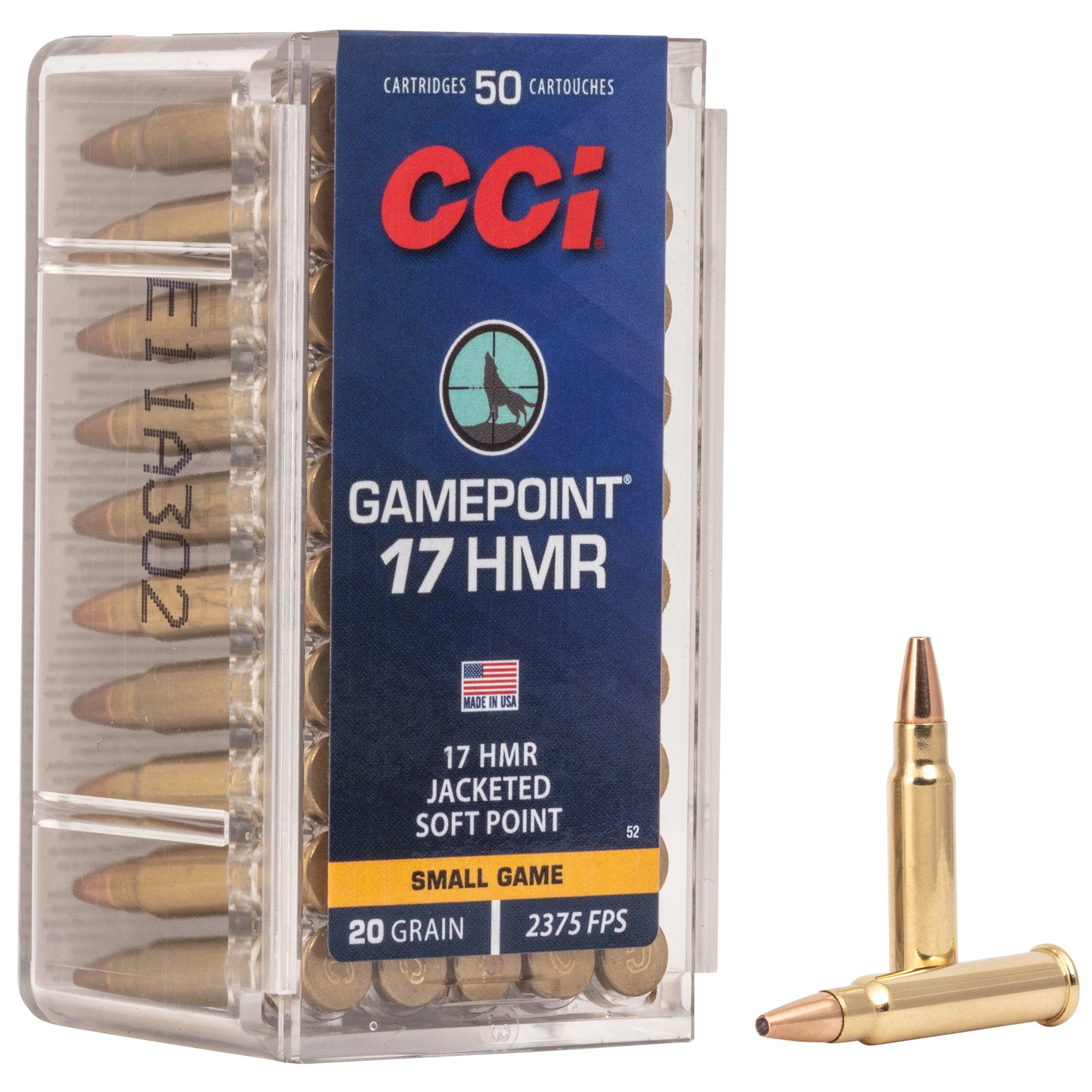 CCI Ammunition 17 HMR Gamepoint 20-Grain Jacketed Soft Point - 50 Rounds