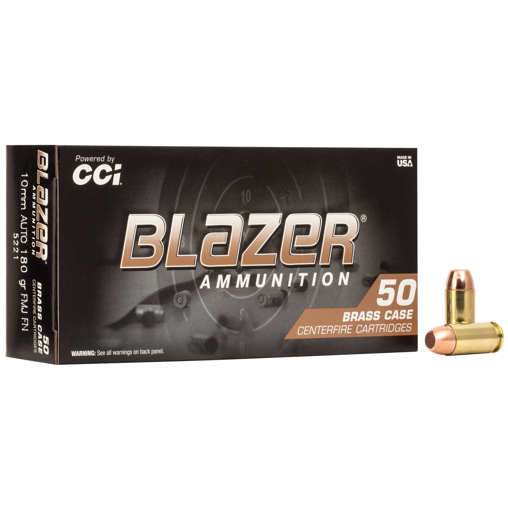 Blazer Ammunition 5221 10mm 180 Grain Full Metal Jacket Brass Ammo - 50 Rounds per Box, 1000 per Case
