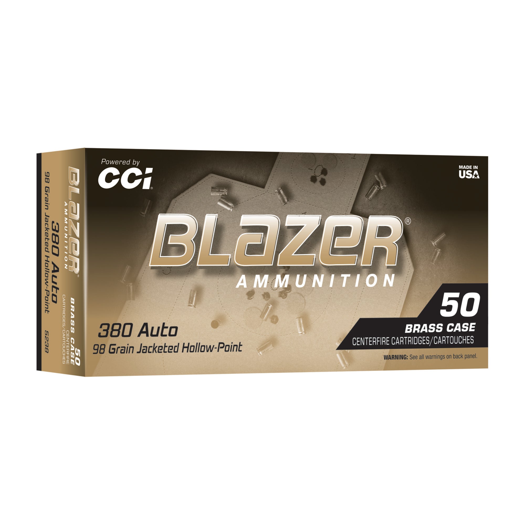 CCI Ammunition Blazer Brass 380 ACP 98-Grain Hollow Point (50 Rounds)