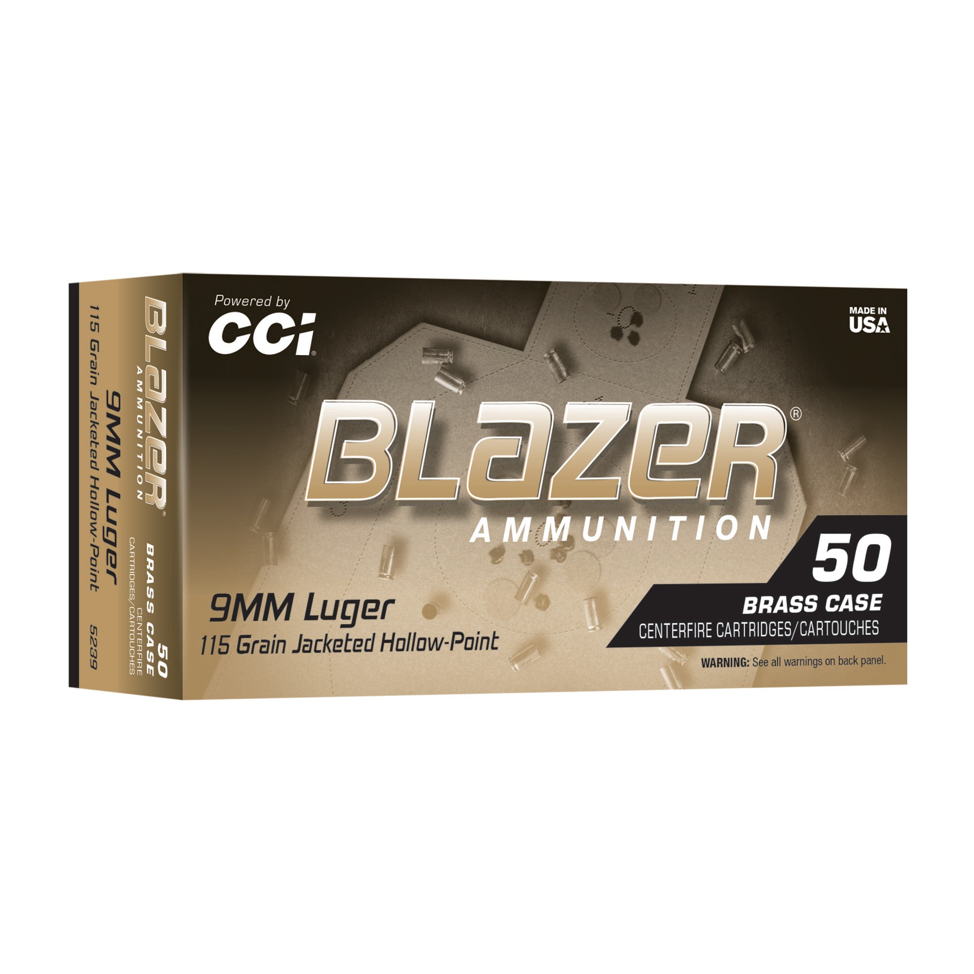 Blazer Ammunition 9mm 115-Grain Brass Hollow Point, 50 Rounds per Box