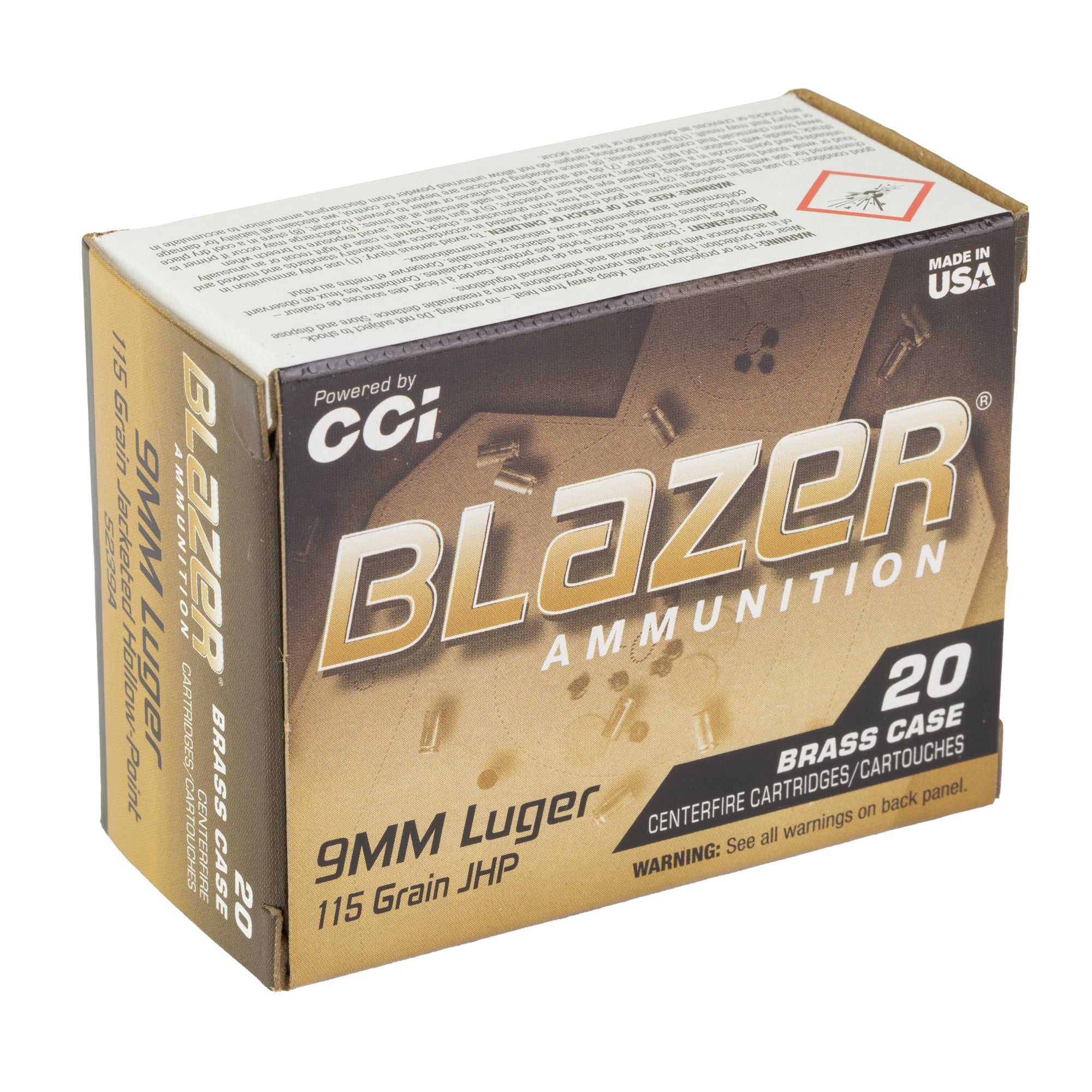 CCI Ammunition Blazer Brass 9mm 115-Grain Hollow Point - Reliable Self-Defense and Training rounds