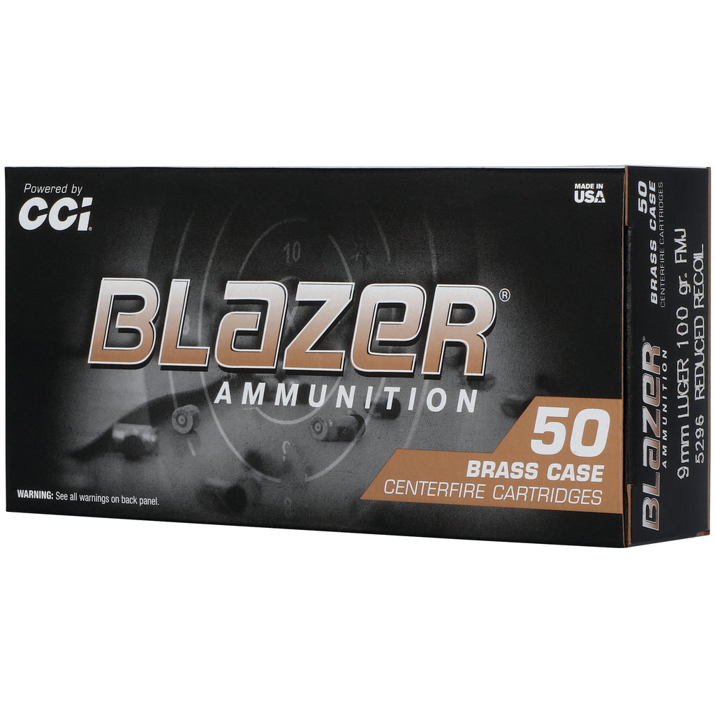 Blazer Ammunition 9mm Luger 100-Grain FMJ, 50 Rounds per Box, 1000 Rounds per Case