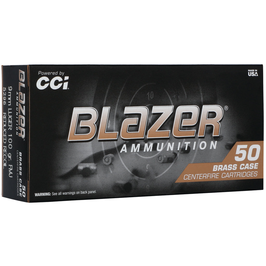 Blazer Ammunition 9mm Luger 100-Grain FMJ, 50 Rounds per Box, 1000 Rounds per Case