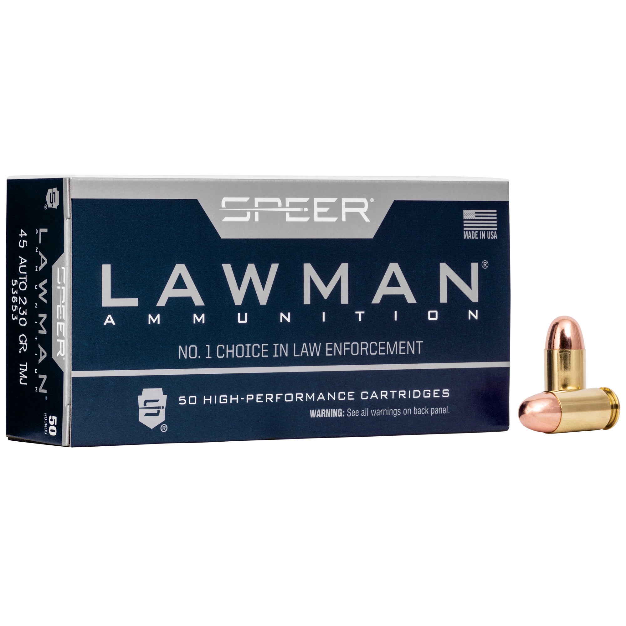 Speer Ammunition Lawman 45 ACP 230 Grain Total Metal Jacket Ammo – 50 Rounds per Box, 1000 per Case