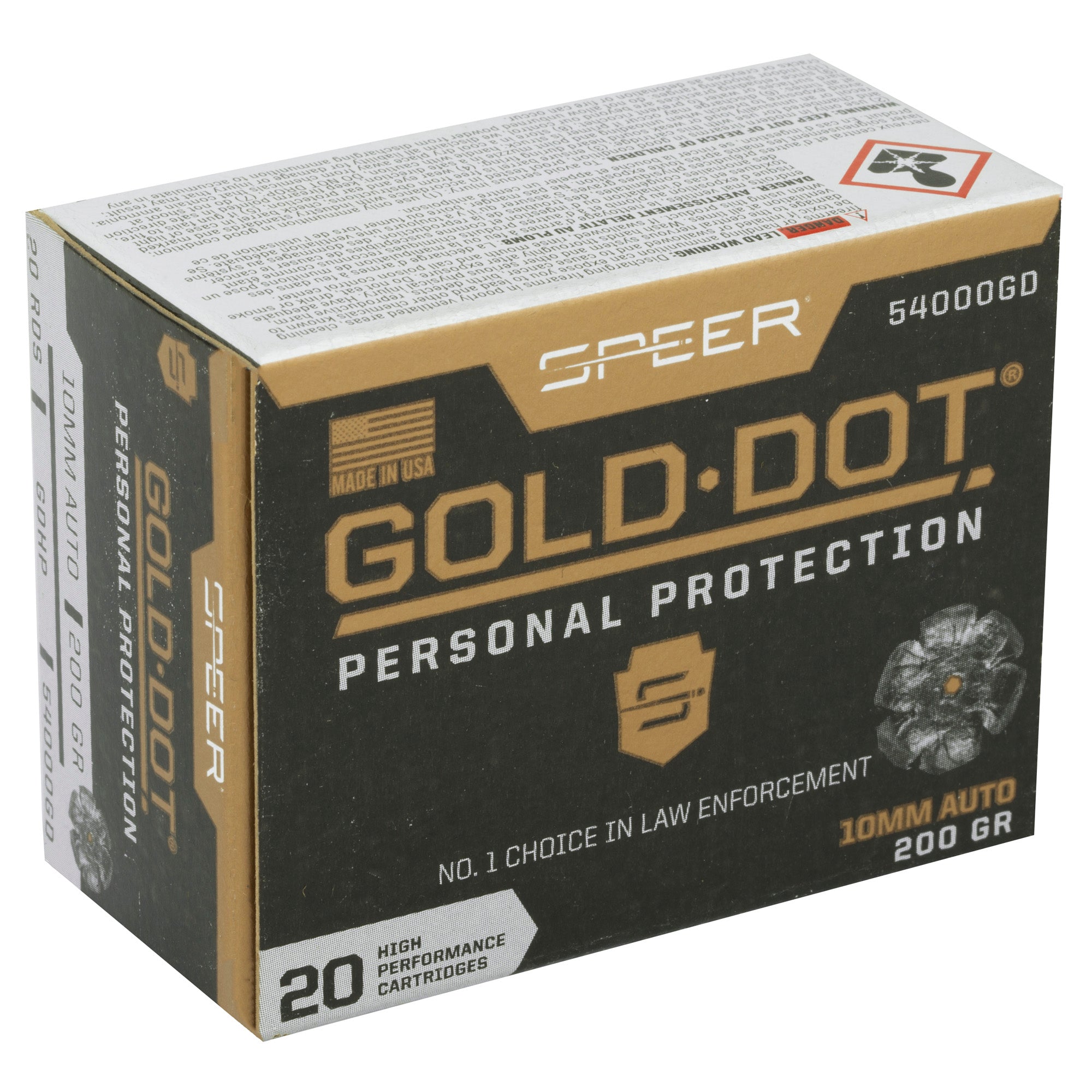 Speer Gold Dot 10mm 200 Grain Hollow Point Ammunition - Reliable Self-Defense Choice