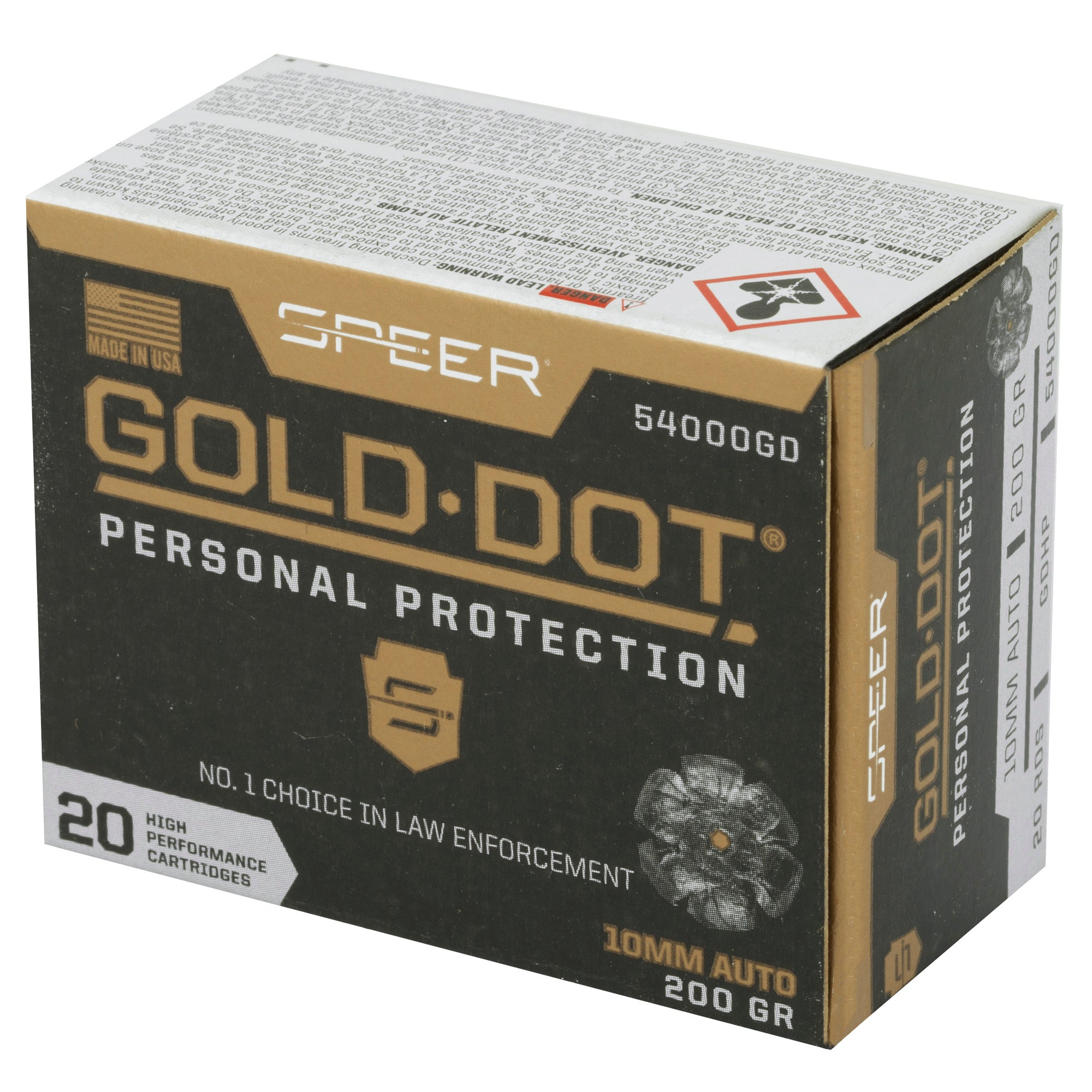 Speer Gold Dot 10mm 200 Grain Hollow Point Ammunition - Reliable Self-Defense Choice