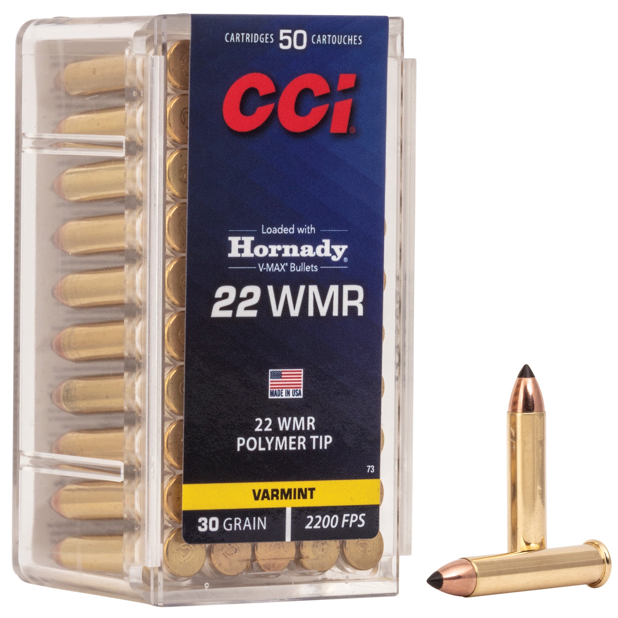 CCI Ammunition 22 Winchester Magnum Rimfire (WMR) 30-Grain V-Max Flat-Trajectory Ammunition, Box of 50 Rounds
