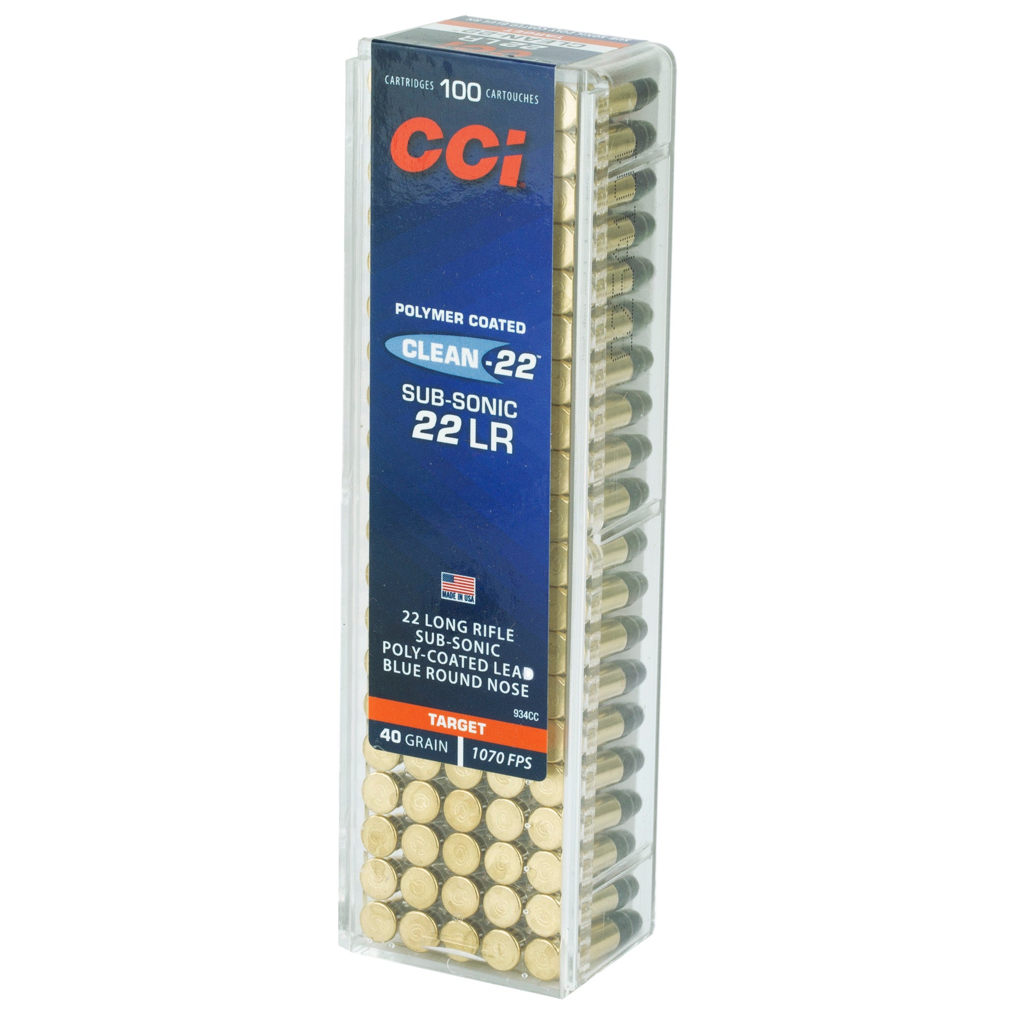 CCI Ammunition 934CC 22LR Subsonic Lead Round Nose Ammunition - 40 Grain, Box of 100