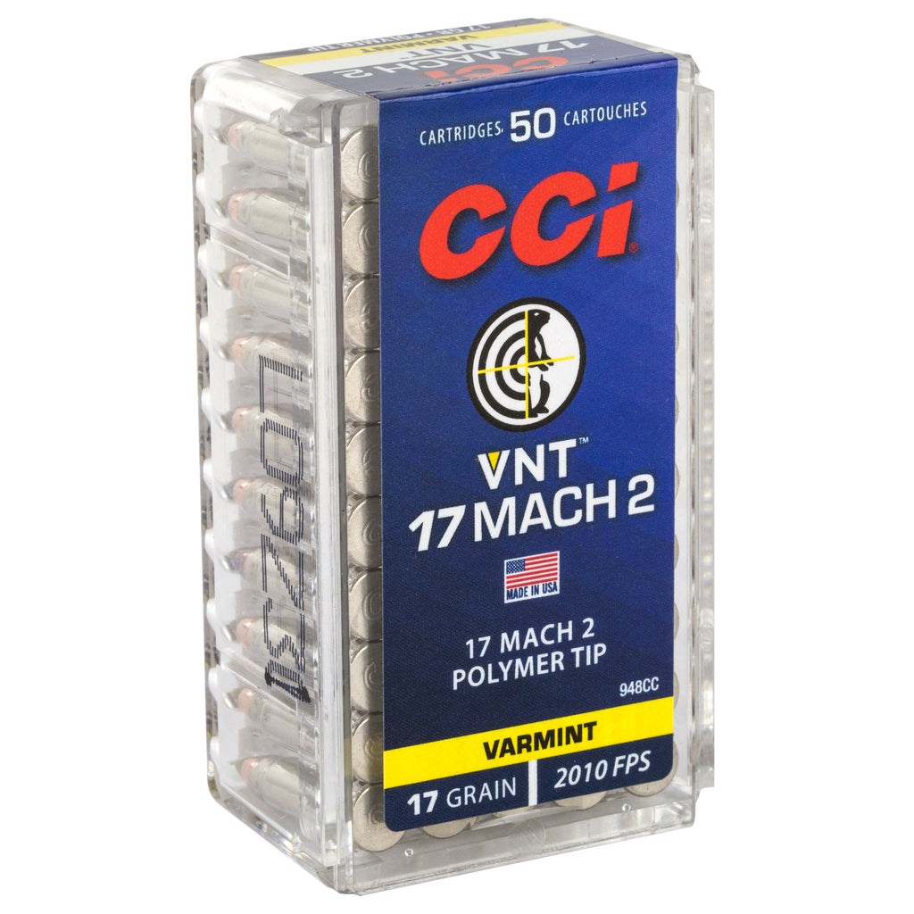 CCI Ammunition 948CC 17 Hornady Mach 2 Ballistic Tip Ammunition, 17 Grain, Box of 50