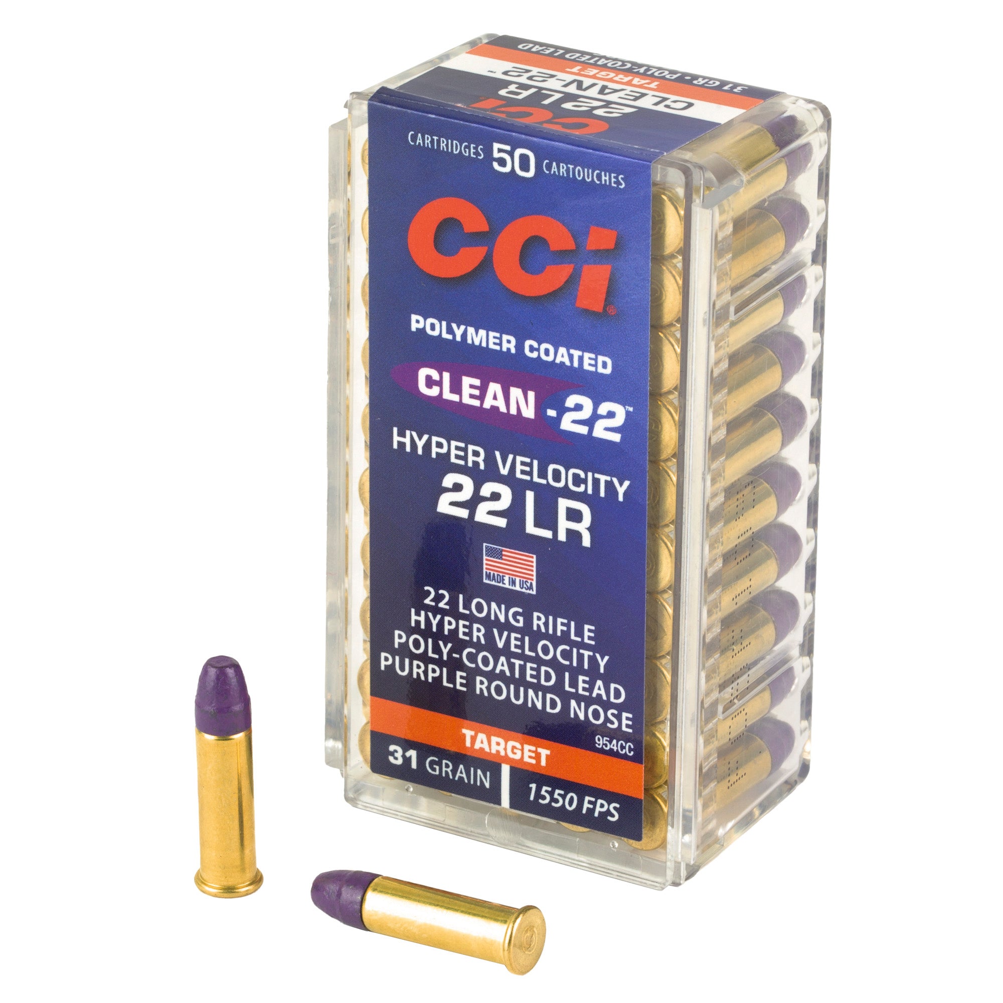 CCI Ammunition Clean-22 Hyper Velocity 22 LR 31 Grain Lead Round Nose, 50 Rounds per Box