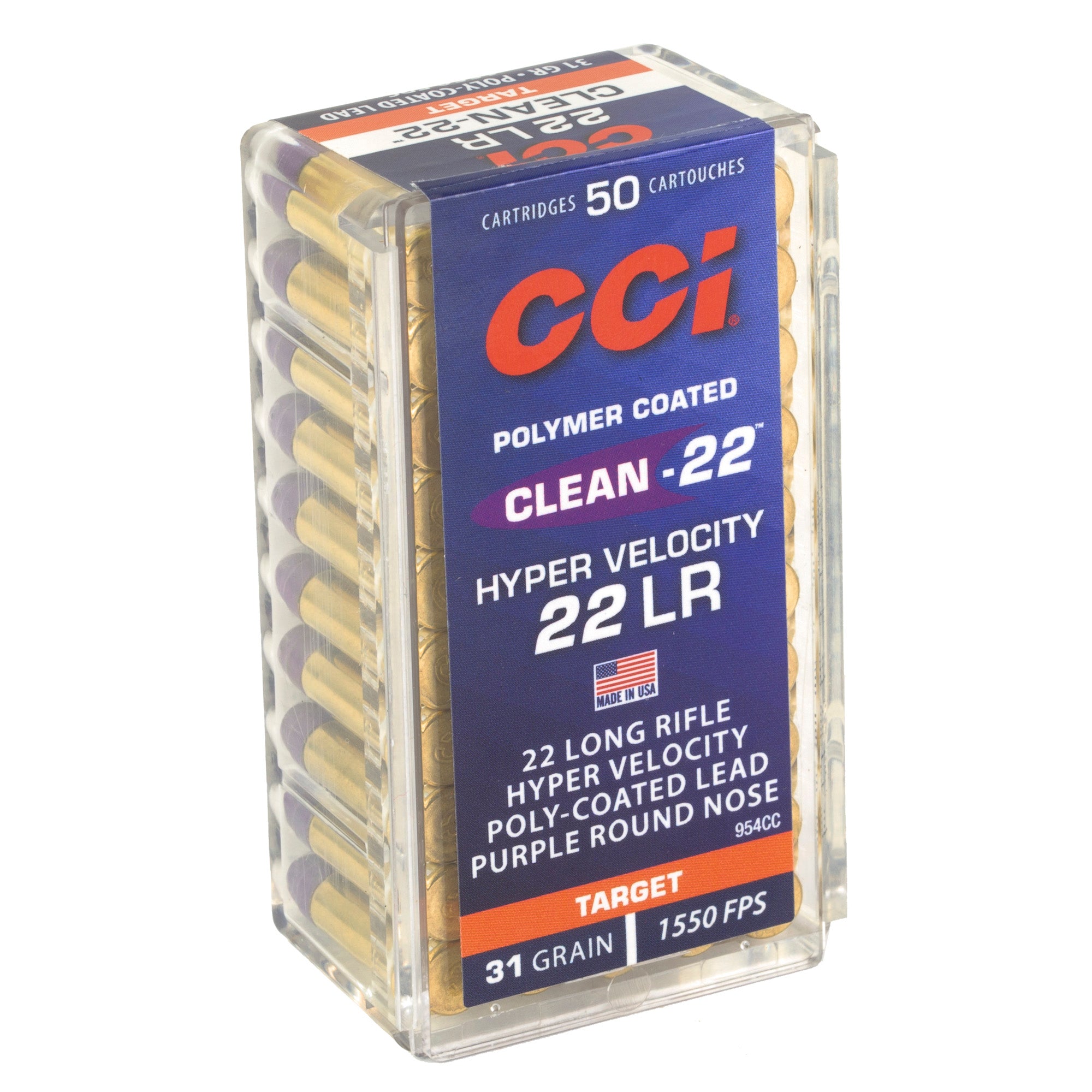 CCI Ammunition Clean-22 Hyper Velocity 22 LR 31 Grain Lead Round Nose, 50 Rounds per Box