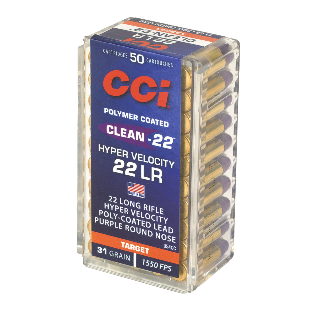 CCI Ammunition Clean-22 Hyper Velocity 22 LR 31 Grain Lead Round Nose, 50 Rounds per Box