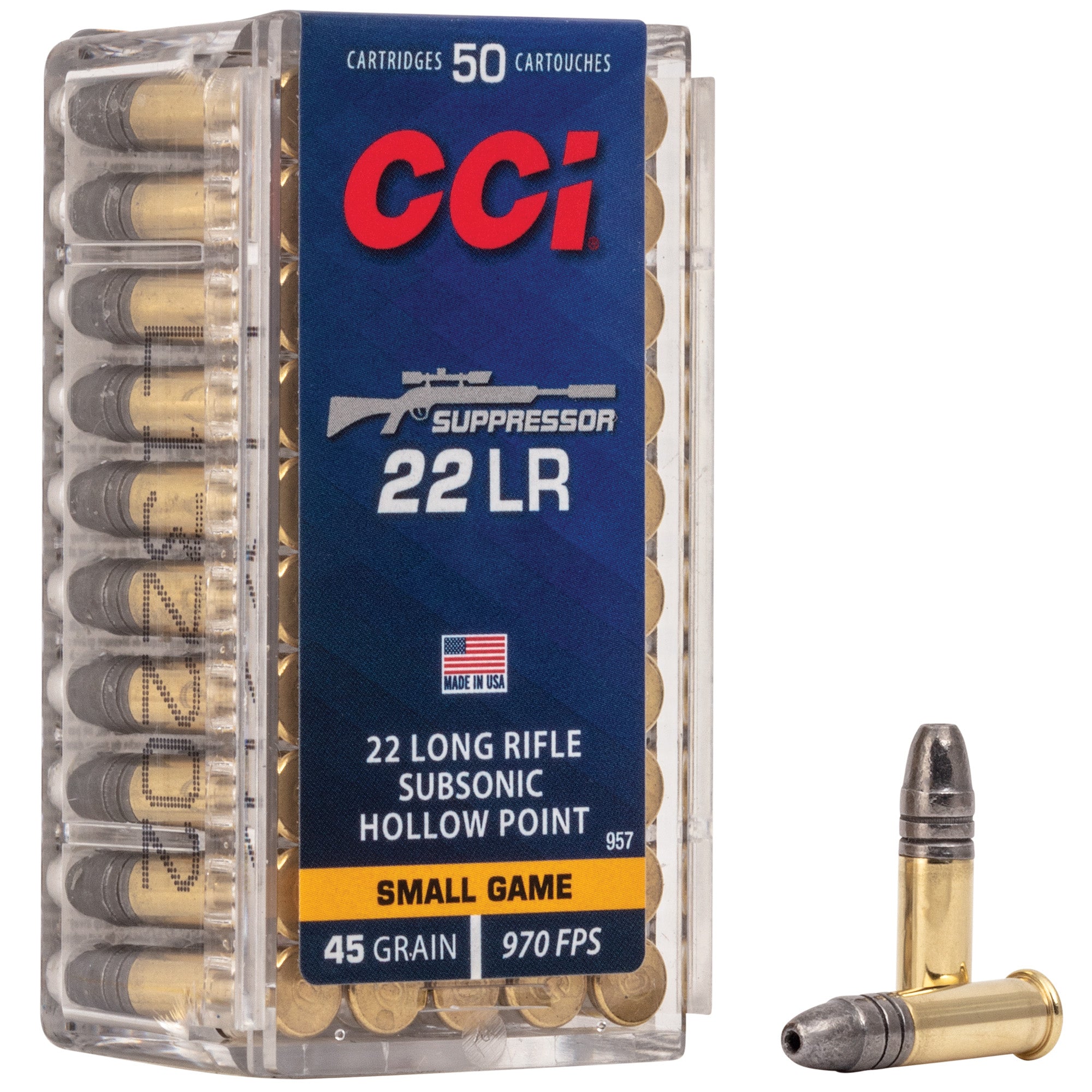 CCI Ammunition 22LR Suppressor 45 Grain Hollow Point - 50 Rounds per Box
