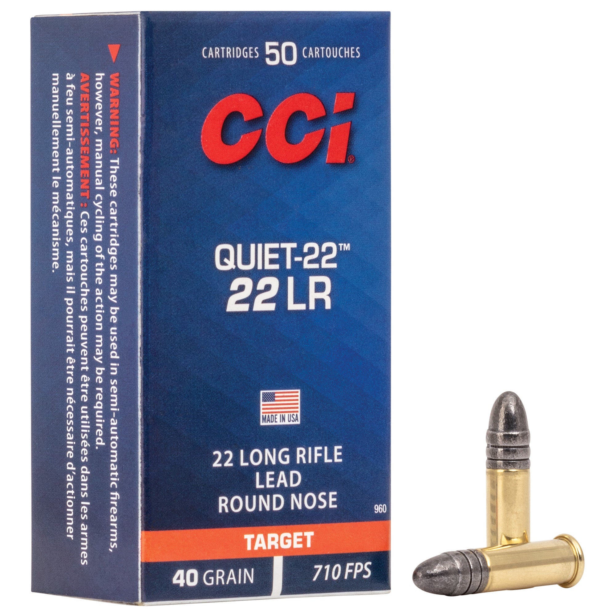 CCI Ammunition Quiet 22LR 40 Grain Lead Round Nose, 50 Rounds per Box
