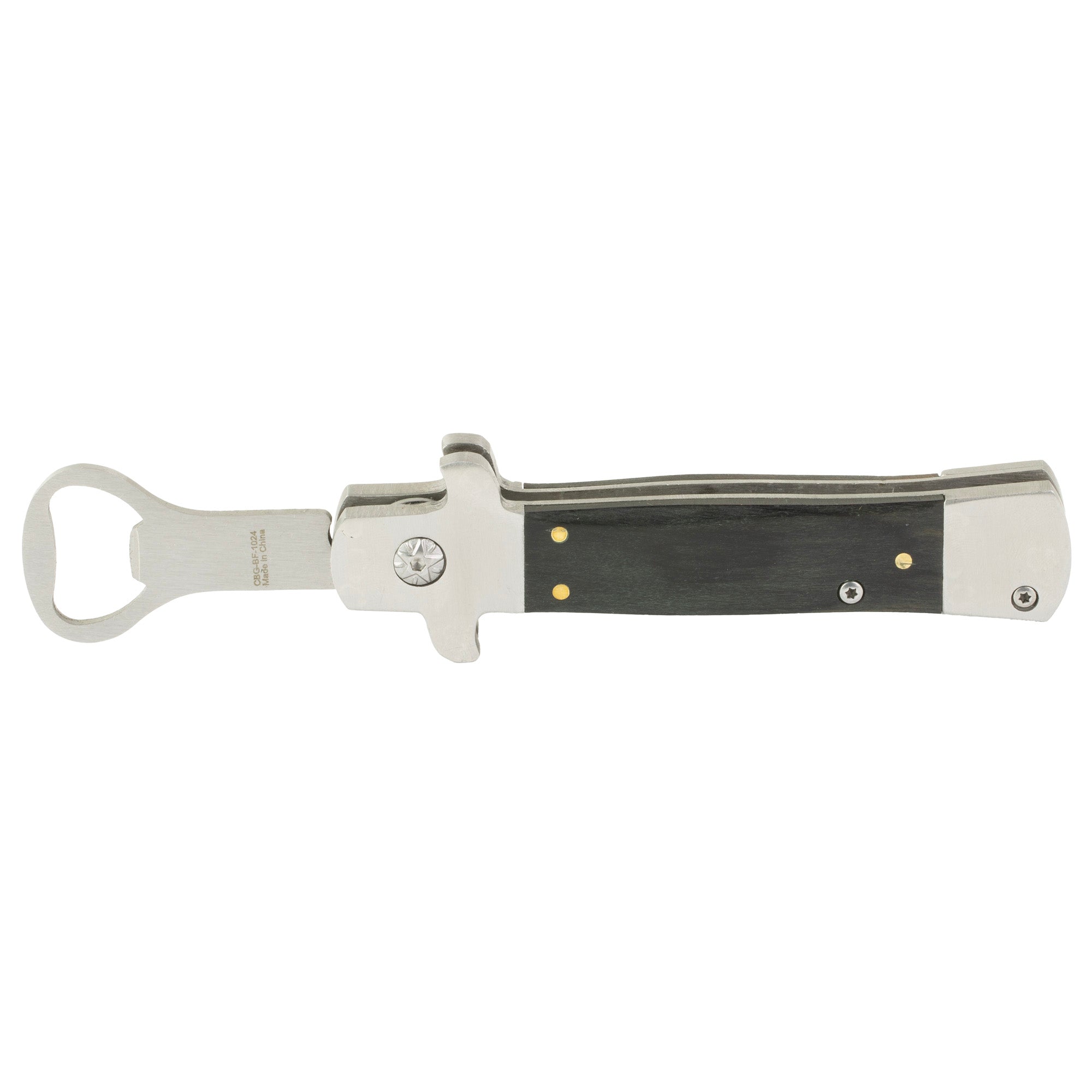 Caliber Gourmet CBG-BF-1024 Switchblade Style Bottle Opener - Black and Silver