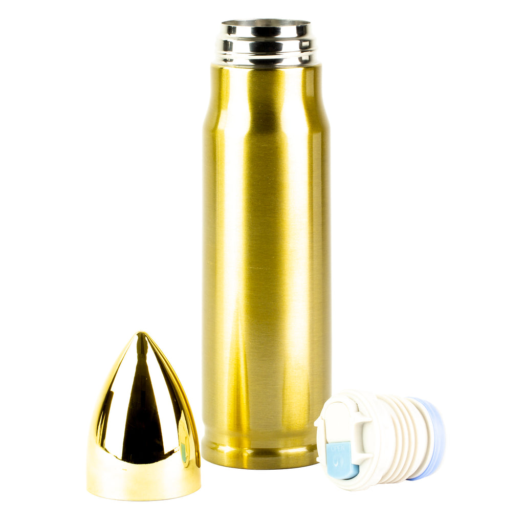 Caliber Gourmet CBG Bullet Thermos Bottle 17oz - Gold, Leak-Proof Travel Mug for Hot and Cold Drinks