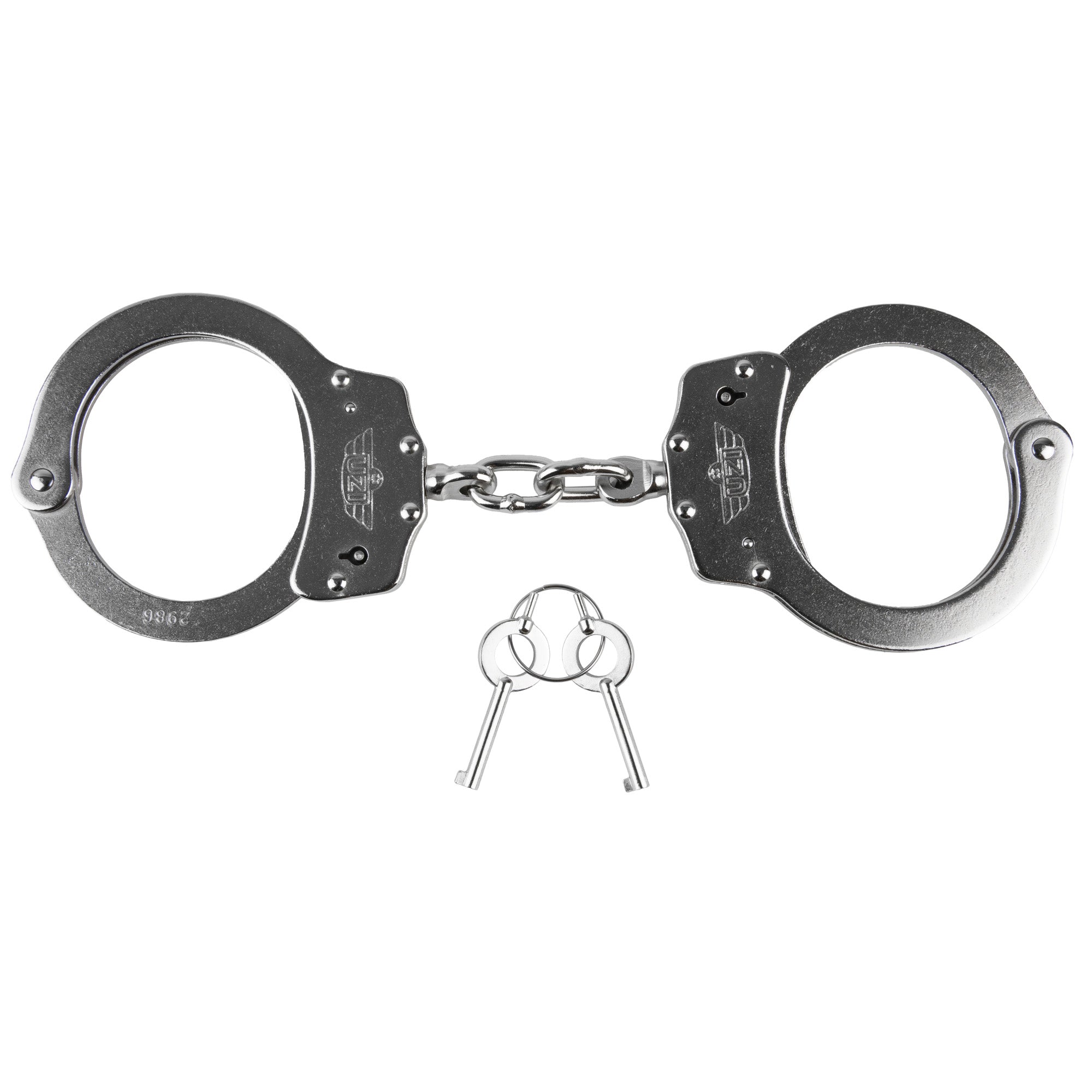 Caliber Gourmet Uzi Handcuffs - High Tensile Stainless Steel Silver Handcuffs with Double Locking Mechanism and 20 Locking Positions