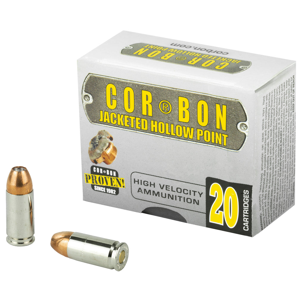 Corbon Ammo 9115 9mm +P 115 Grain Jacketed Hollow Point Ammunition, 20 Rounds per Box