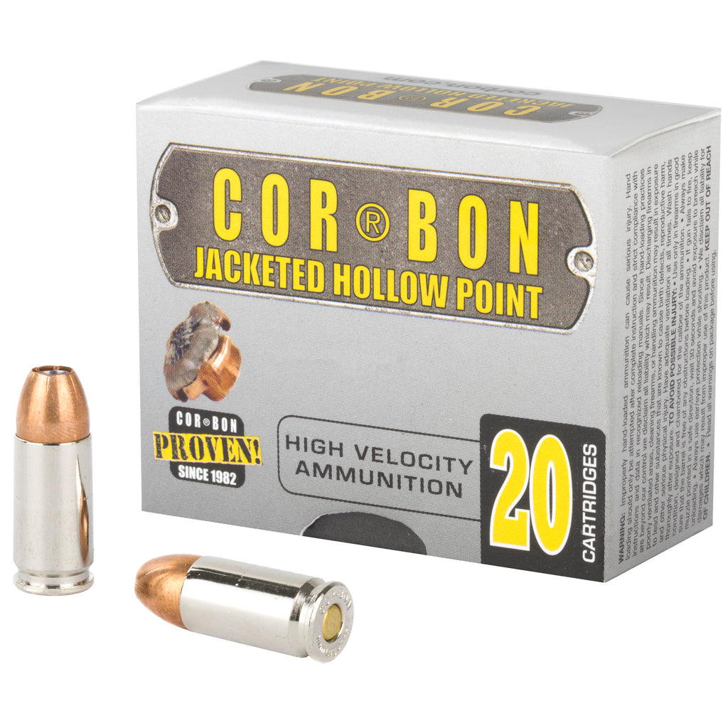 Corbon Ammo 9125 9mm +P 125 Grain Jacketed Hollow Point Ammunition - Self Defense