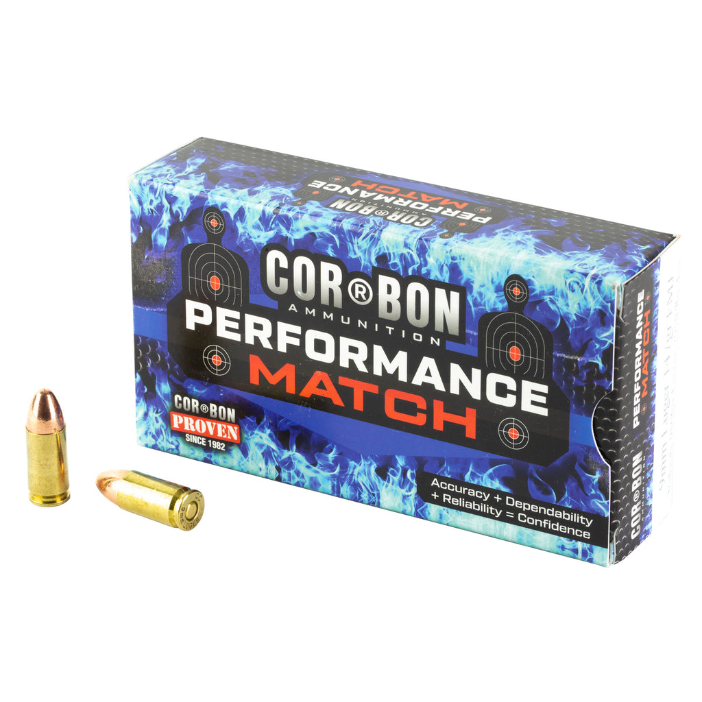 Cor-Bon Ammo Performance Match 9mm Luger 147-Grain FMJ Ammunition (50 Rounds)
