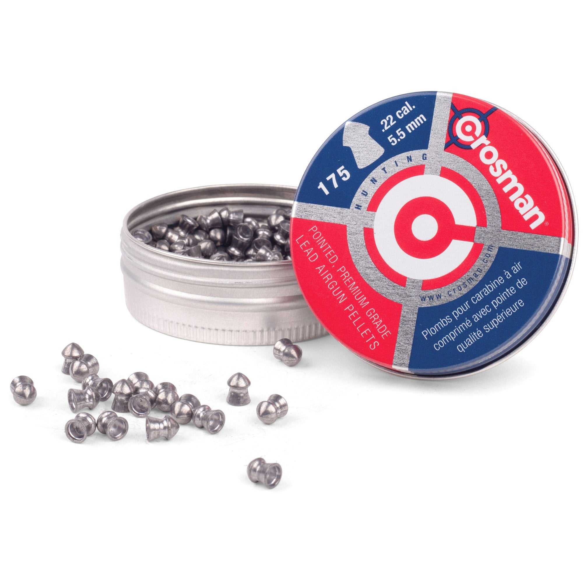 Crosman .22 Pointed Pellets – 175 Count Tin for Precision Shooting and Pest Control