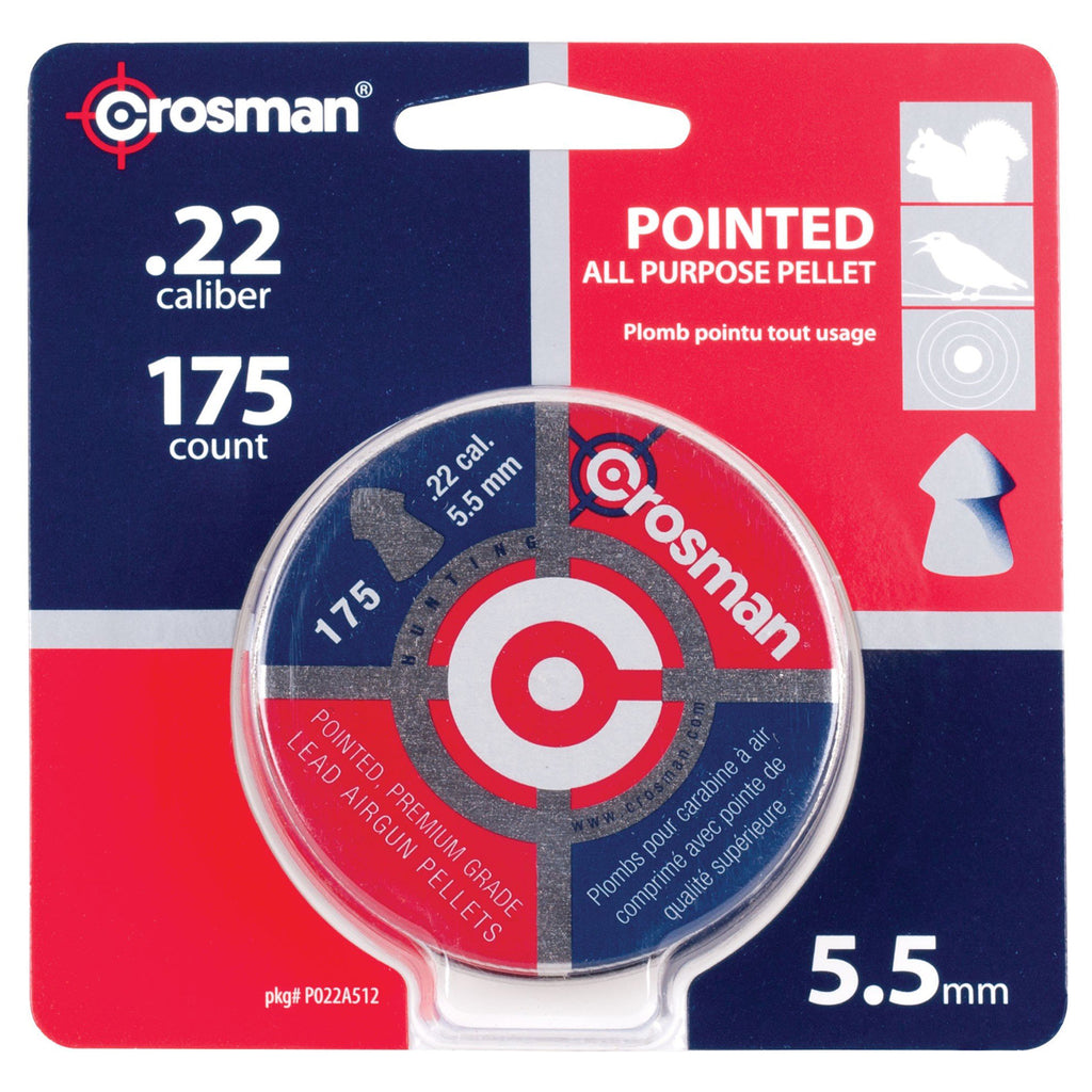 Crosman .22 Pointed Pellets – 175 Count Tin for Precision Shooting and Pest Control