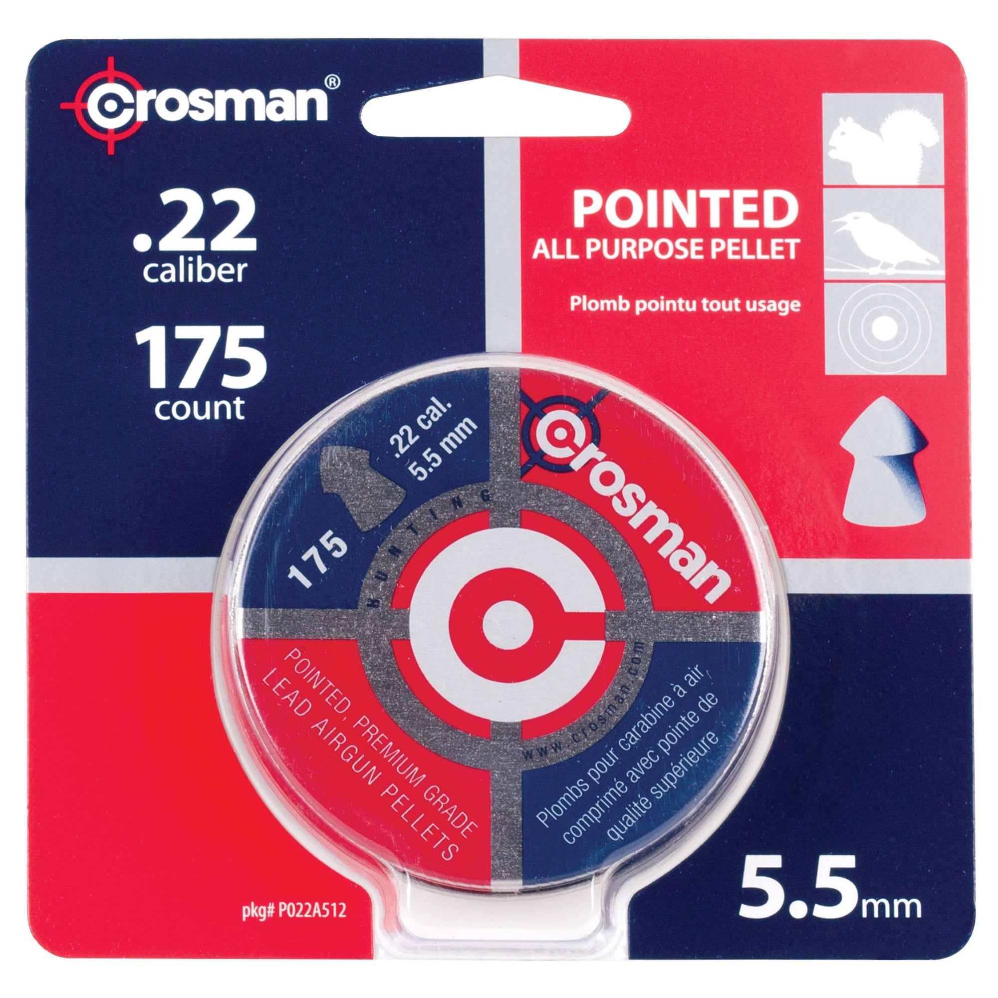 Crosman .22 Pointed Pellets – 175 Count Tin for Precision Shooting and Pest Control