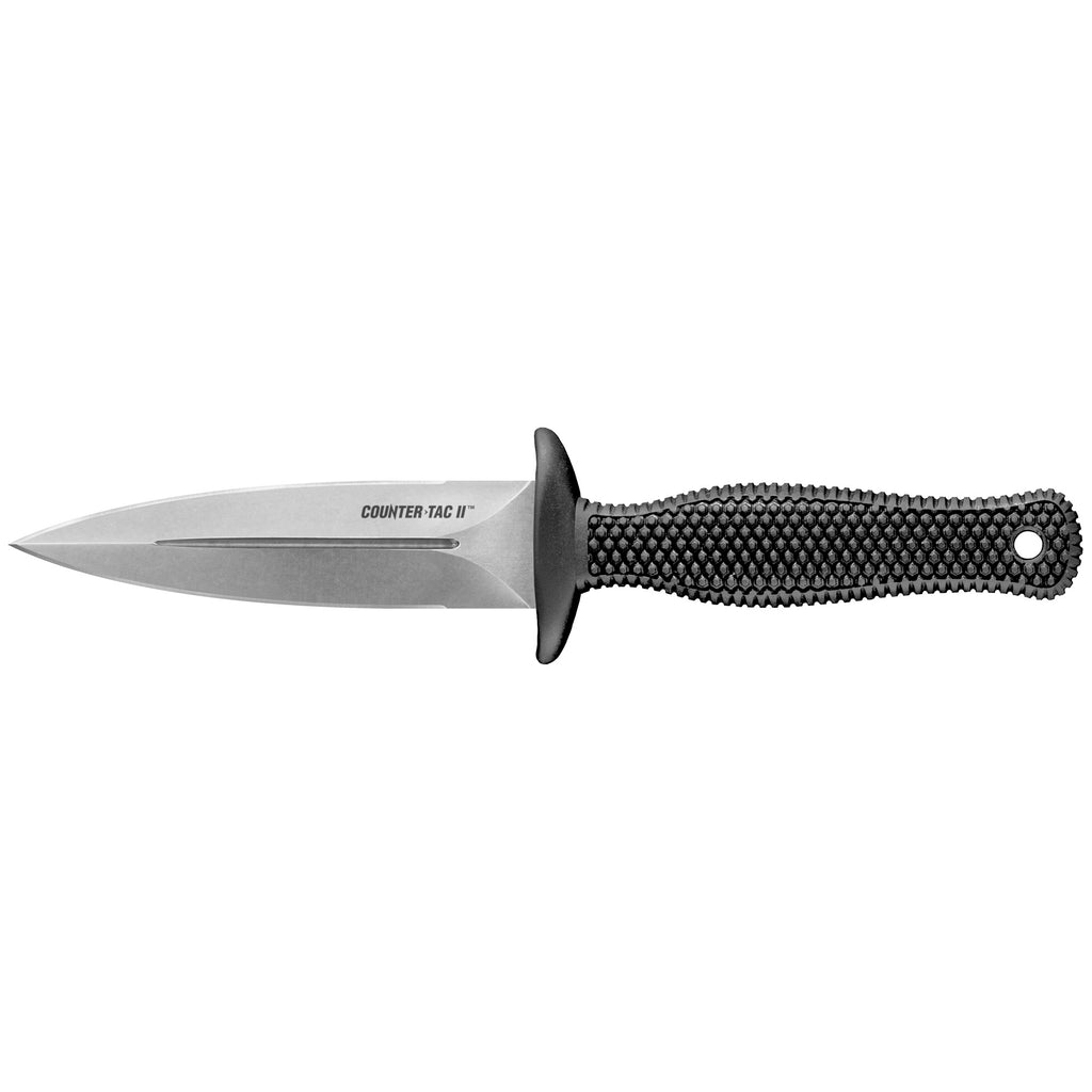 Cold Steel Counter Tac II Fixed Blade Knife with Sheath - 3.375 inch Plain Edge, Black Handle