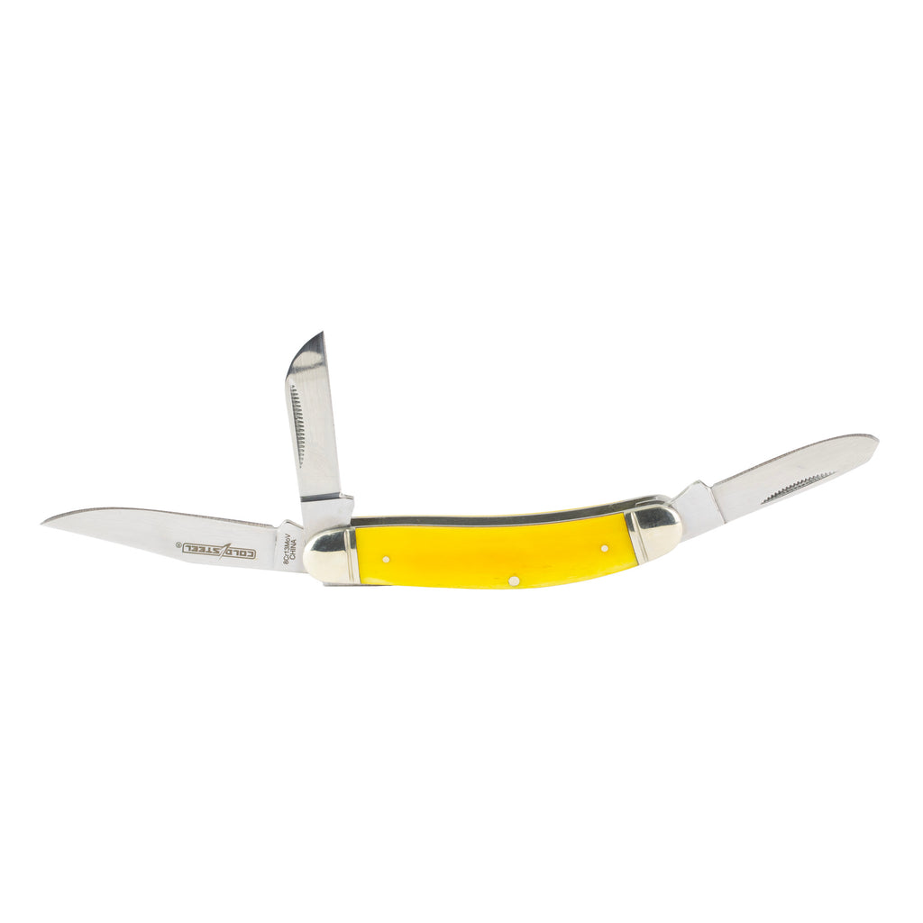 Cold Steel Gentleman's Stockman Folding Knife with 3 Blades - 2.5-inch Blade Length, Yellow Handle