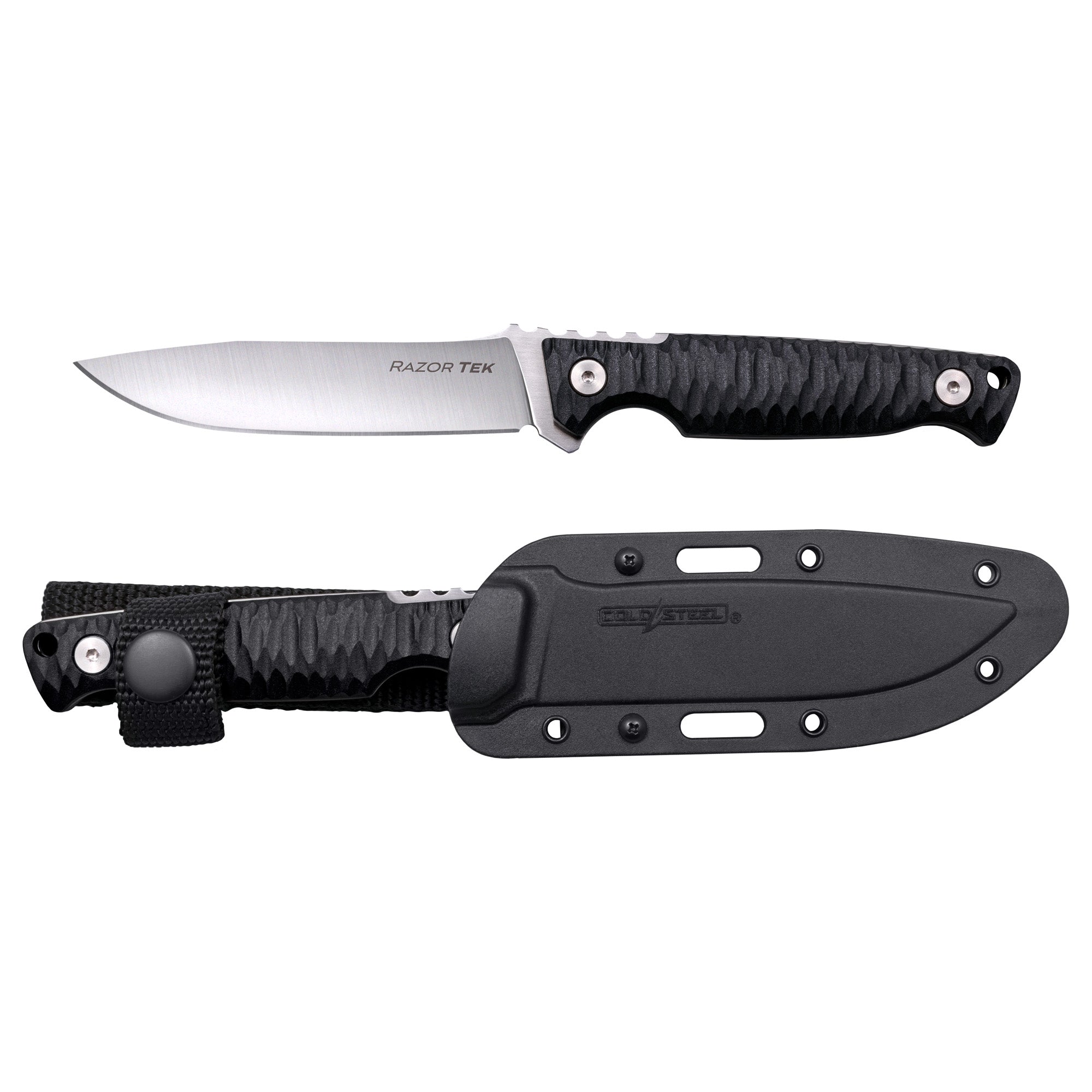Cold Steel Razor Tek Fixed Blade Knife with Sheath - 4 inch Plain Edge, Black Stainless Steel Handle