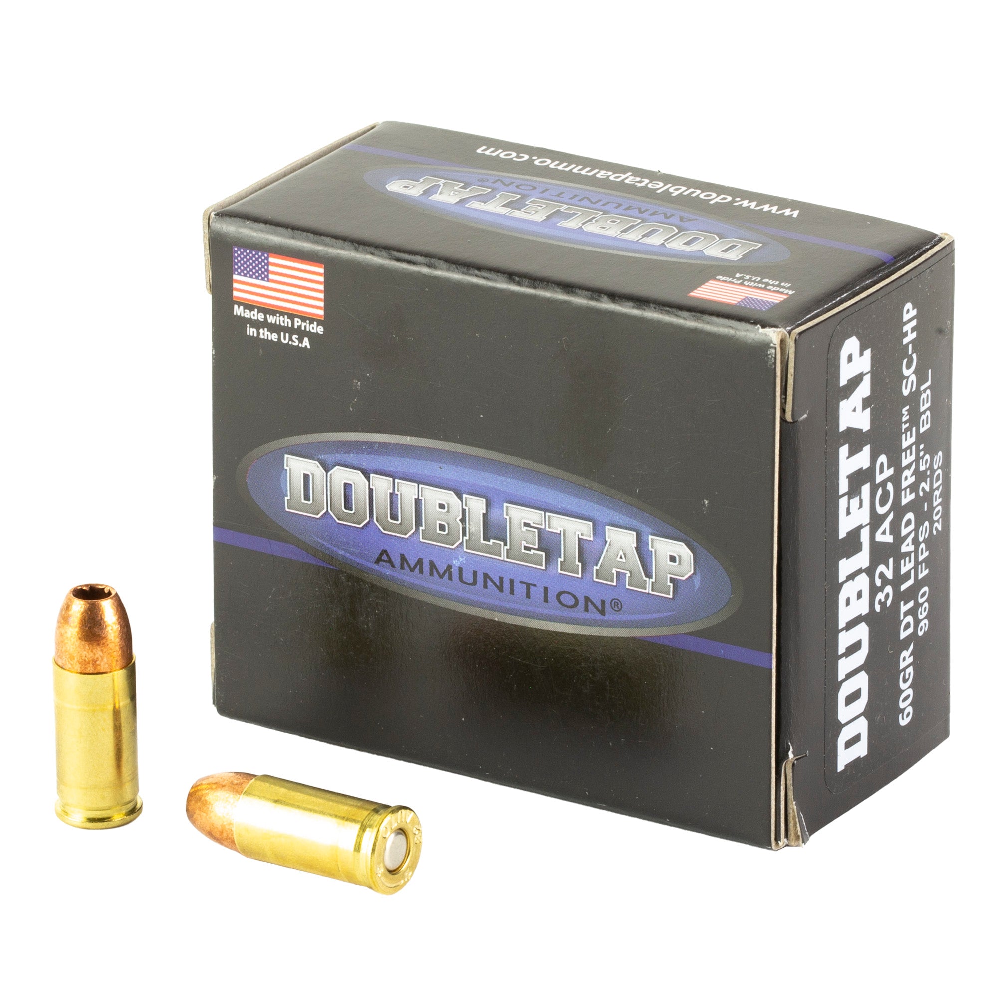DoubleTap Ammunition 32A60X Lead Free Copper Hollow Point Ammunition - 60 Grain 32 ACP Self-Defense Load
