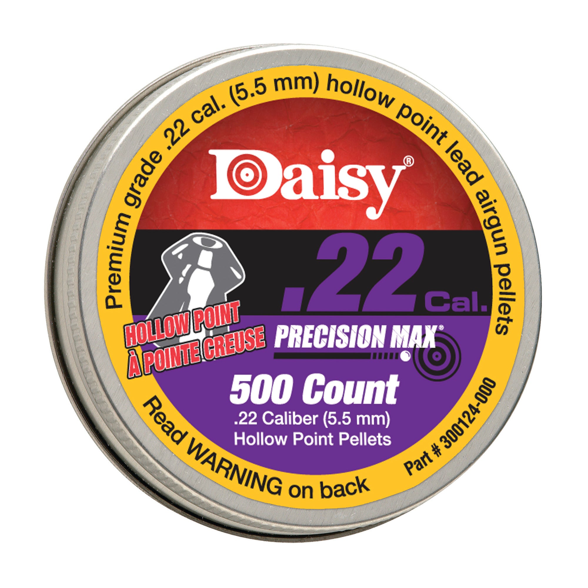 Daisy PrecisionMax .22 Caliber Hollow-Point Pellets - 500 Count in Tin Container