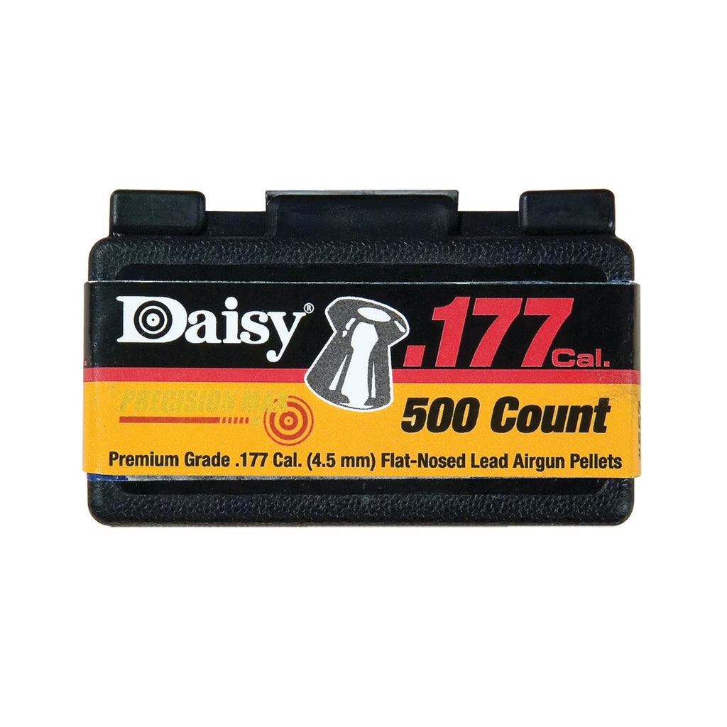 Daisy PrecisionMax .177 Caliber Flat Pellets – 500 Count with Resealable Box and Belt Clip