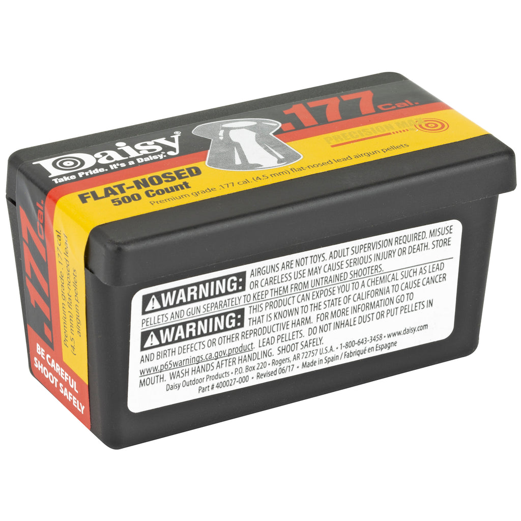 Daisy PrecisionMax .177 Caliber Flat Pellets – 500 Count with Resealable Box and Belt Clip