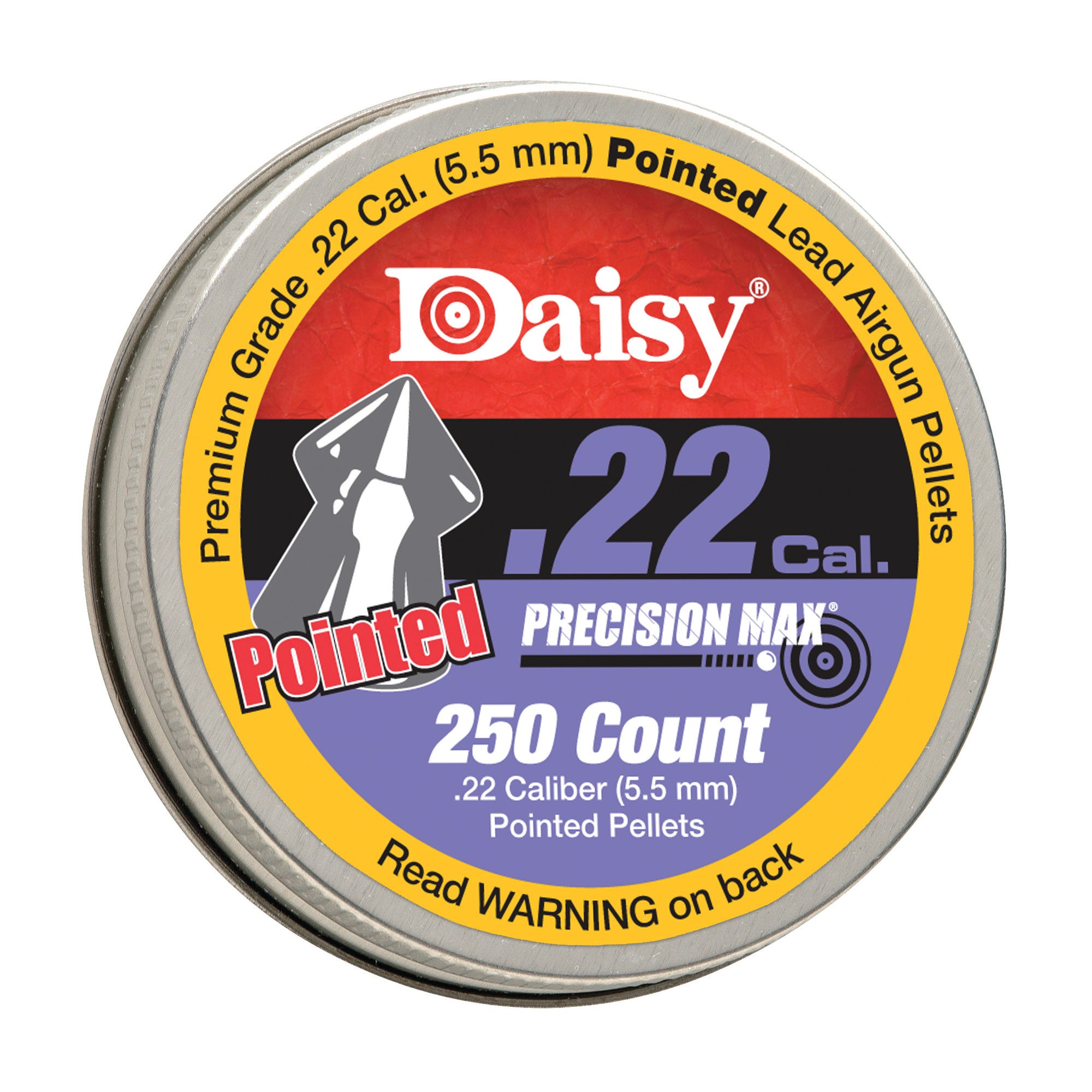 Daisy PrecisionMax .22 Caliber Pointed Pellets - 250 Count in Durable Tin