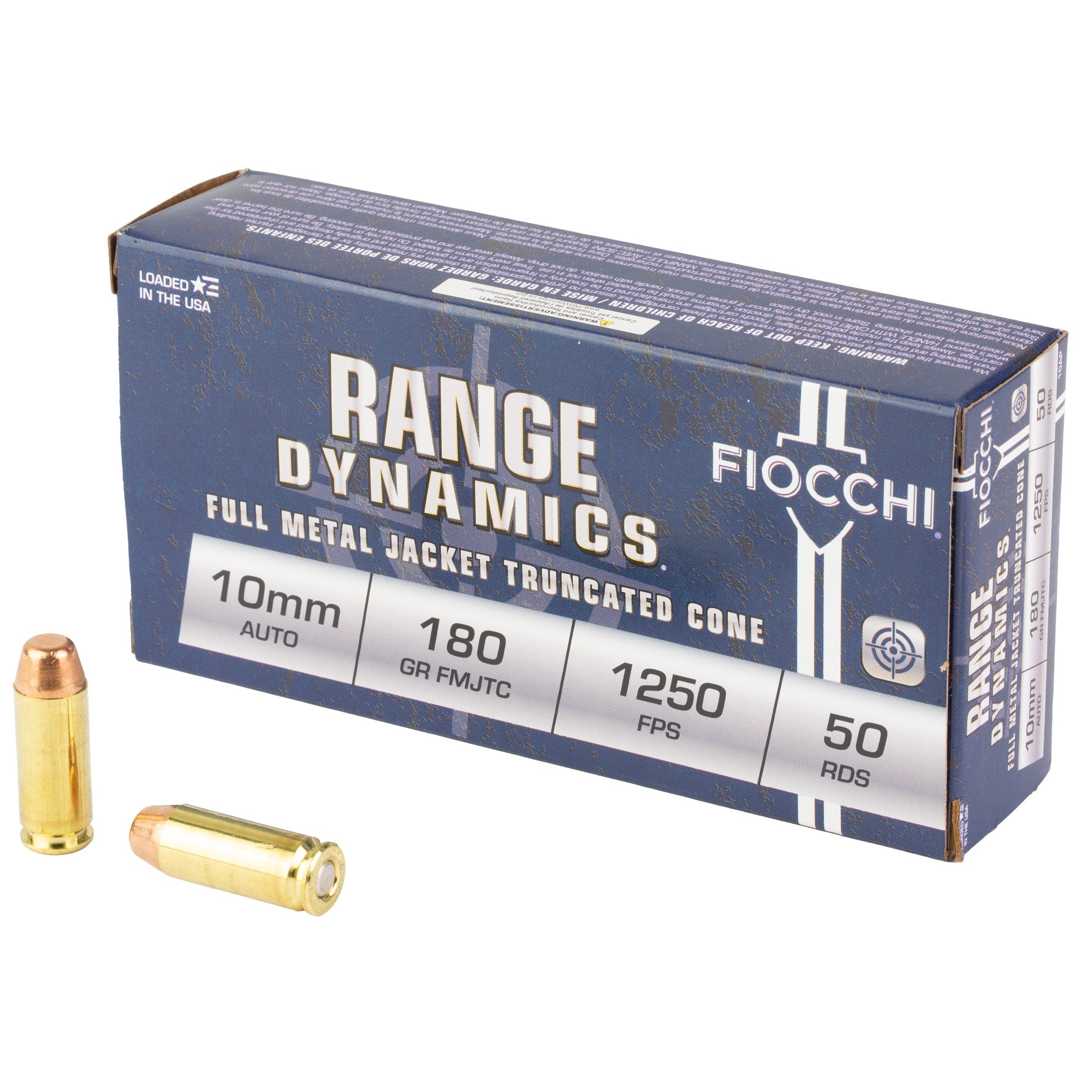Fiocchi Ammunition Range Dynamics 10mm 180 Grain Full Metal Jacket – 50 Rounds per Box, 500 per Case