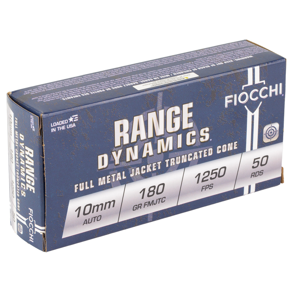Fiocchi Ammunition Range Dynamics 10mm 180 Grain Full Metal Jacket – 50 Rounds per Box, 500 per Case