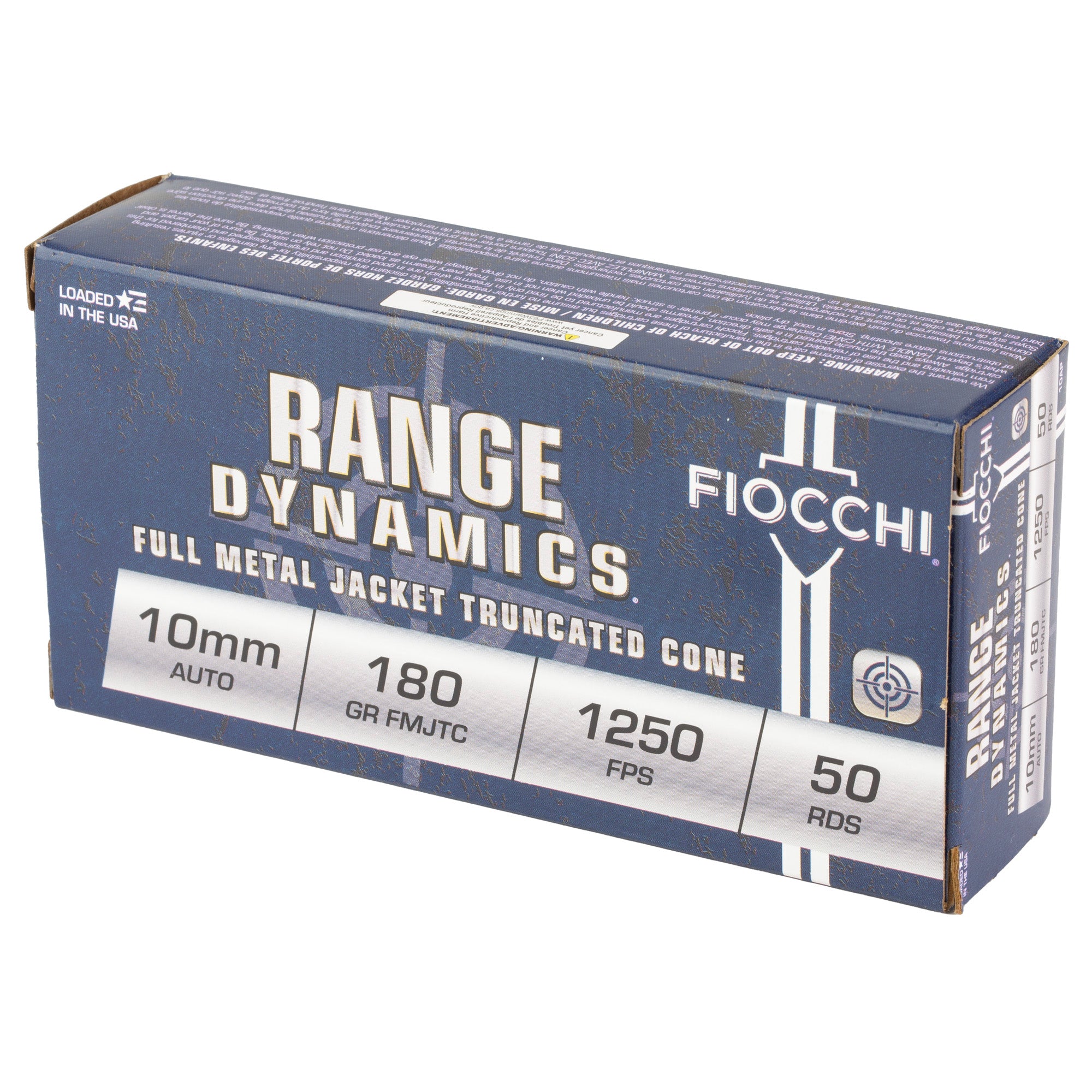 Fiocchi Ammunition Range Dynamics 10mm 180 Grain Full Metal Jacket – 50 Rounds per Box, 500 per Case