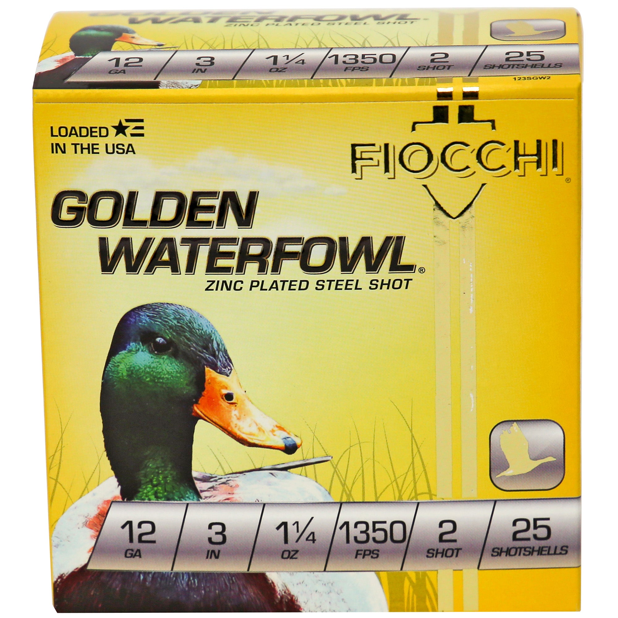 Fiocchi Ammunition 12 Gauge Golden Waterfowl Steel Shot, 25 Rounds