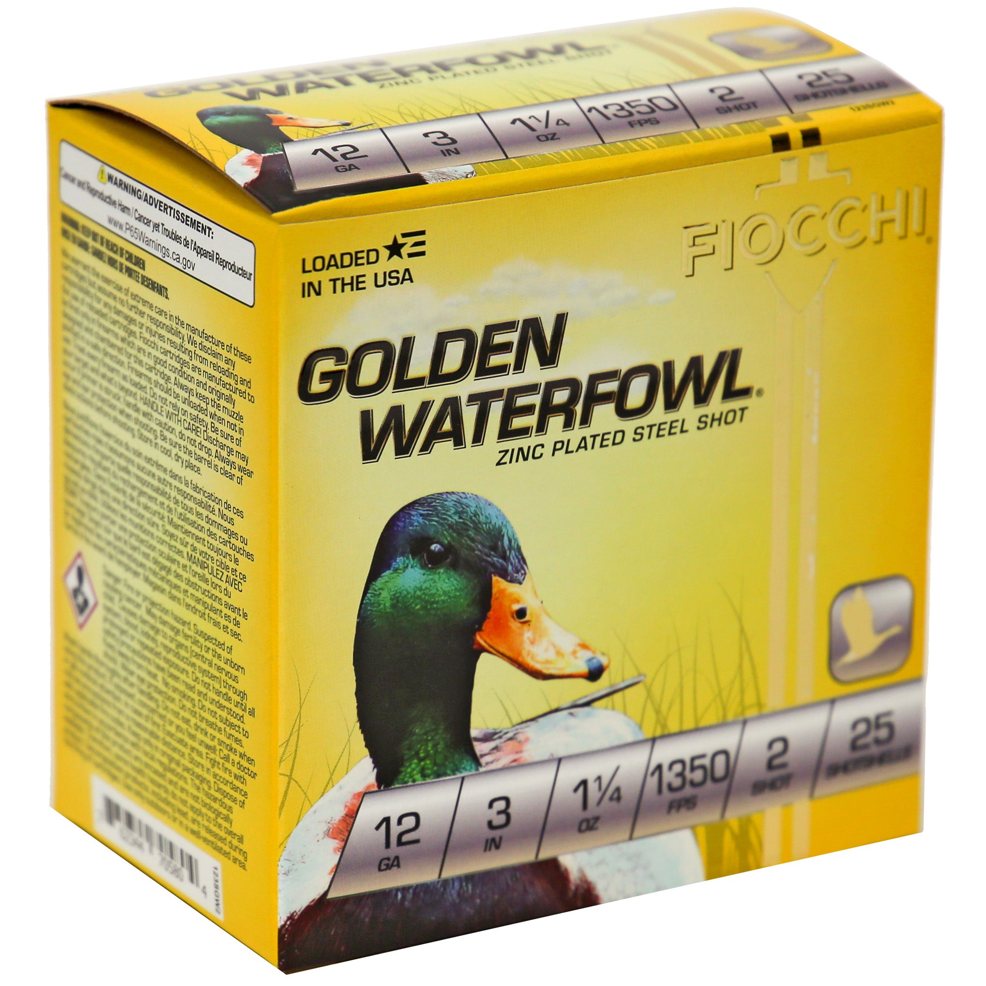 Fiocchi Ammunition 12 Gauge Golden Waterfowl Steel Shot, 25 Rounds
