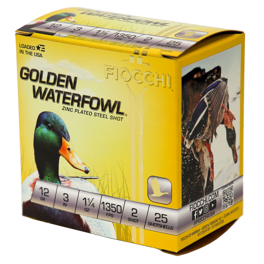 Fiocchi Ammunition 12 Gauge Golden Waterfowl Steel Shot, 25 Rounds
